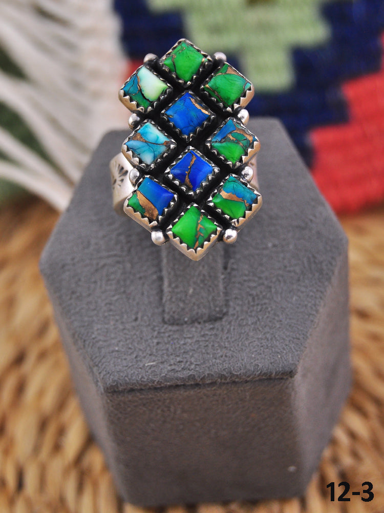 Southwest Handmade Peacock Dahlia & Sterling Silver Adjustable Ring