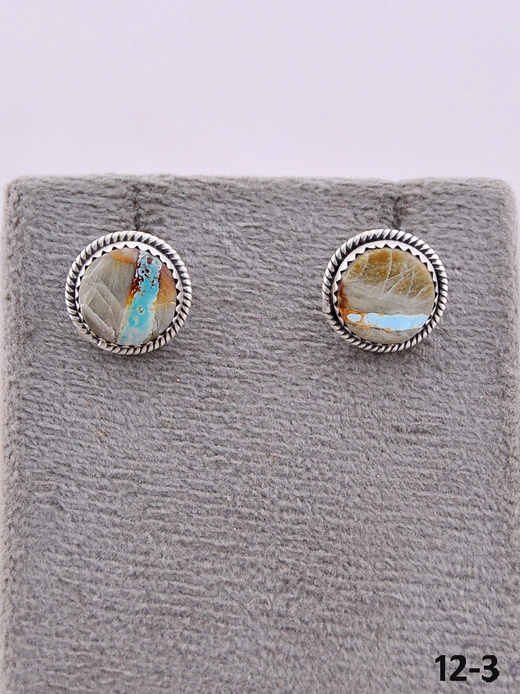 Southwest Handmade Ribbon Royston Turquoise & Sterling Silver Post Earrings