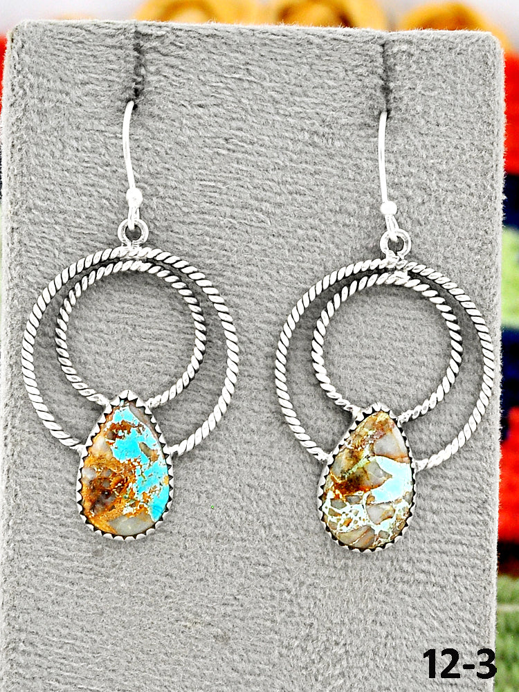 Southwest Made Royston Turquoise & Sterling Silver Hook Dangle Earrings