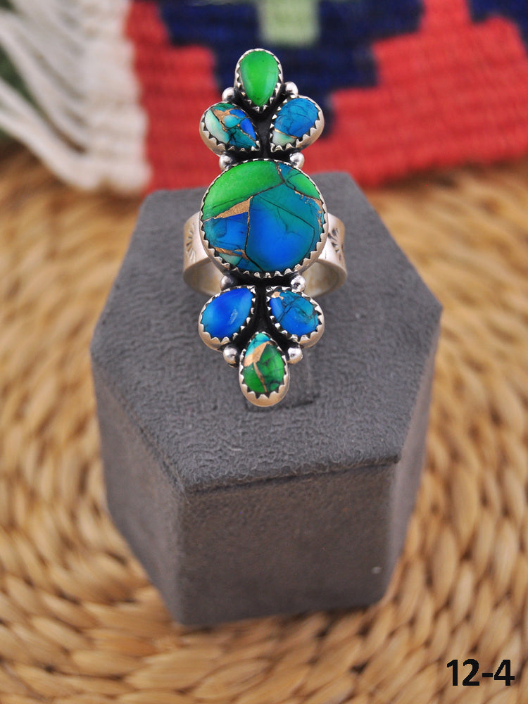 Southwest Handmade Peacock Dahlia & Sterling Silver Adjustable Ring