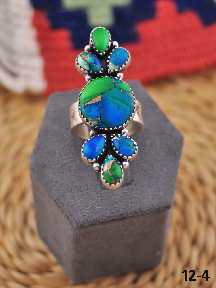 Southwest Handmade Peacock Dahlia & Sterling Silver Adjustable Ring