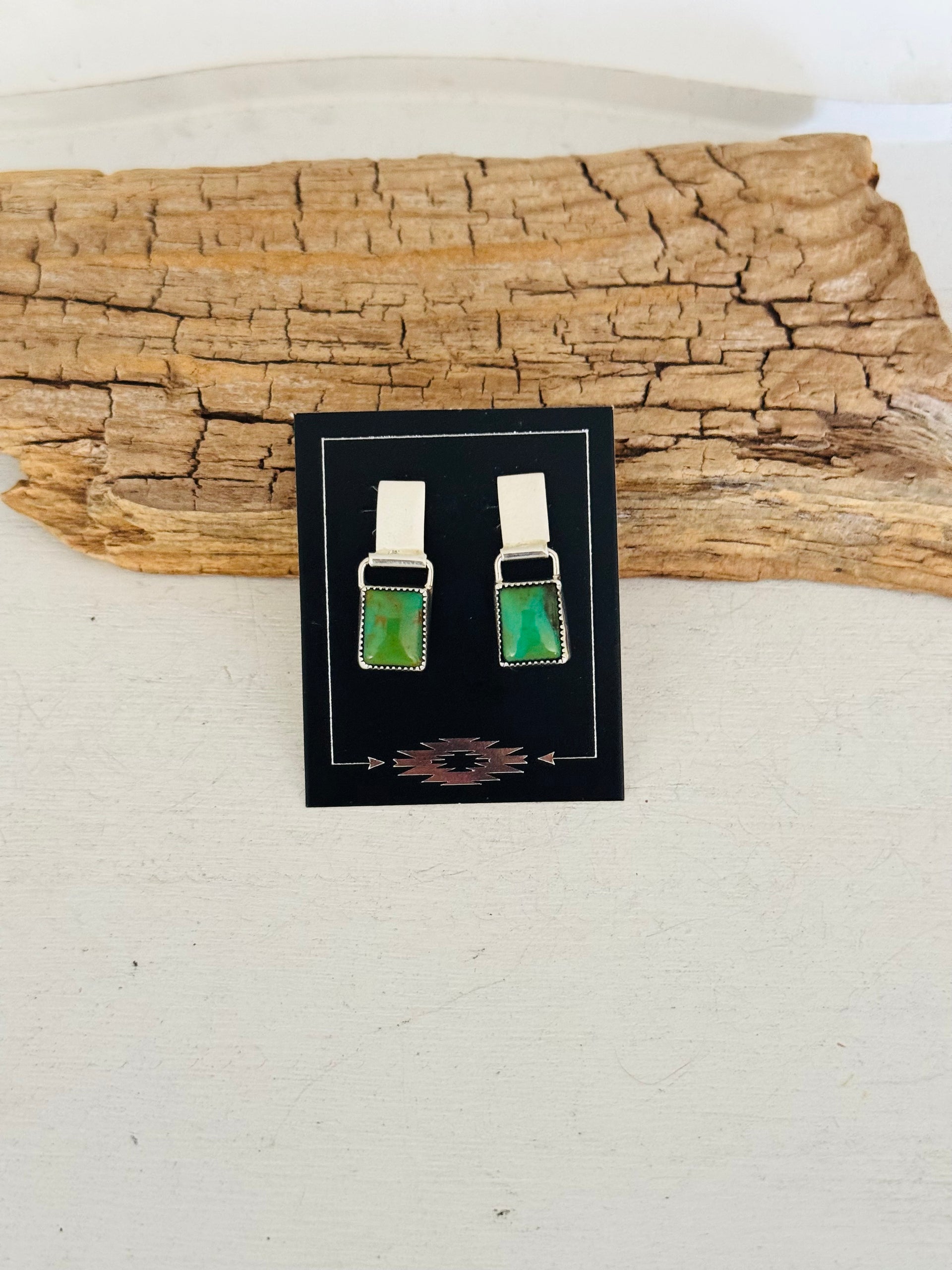 Navajo Made Kingman Turquoise & Sterling Silver Post Dangle Earrings
