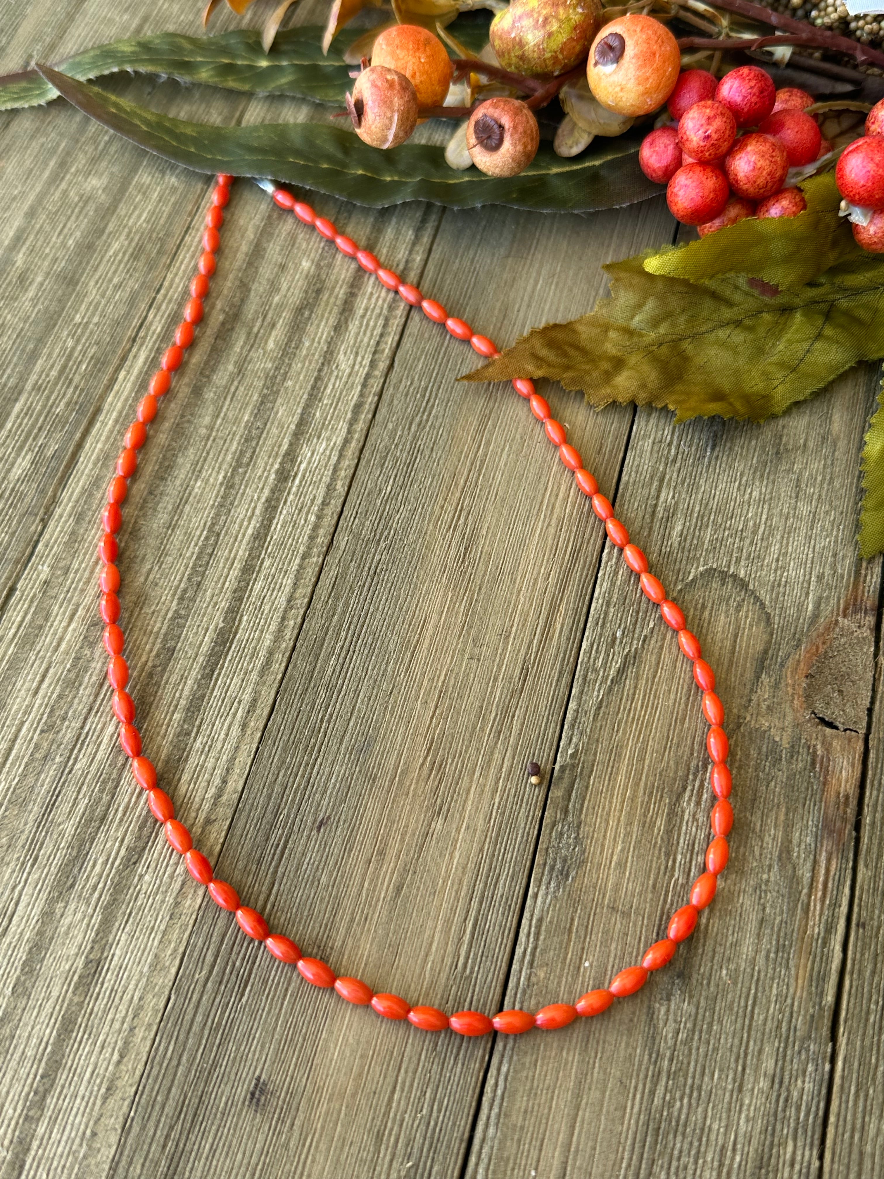 Navajo Strung Red Coral & Sterling Silver Beaded Necklace