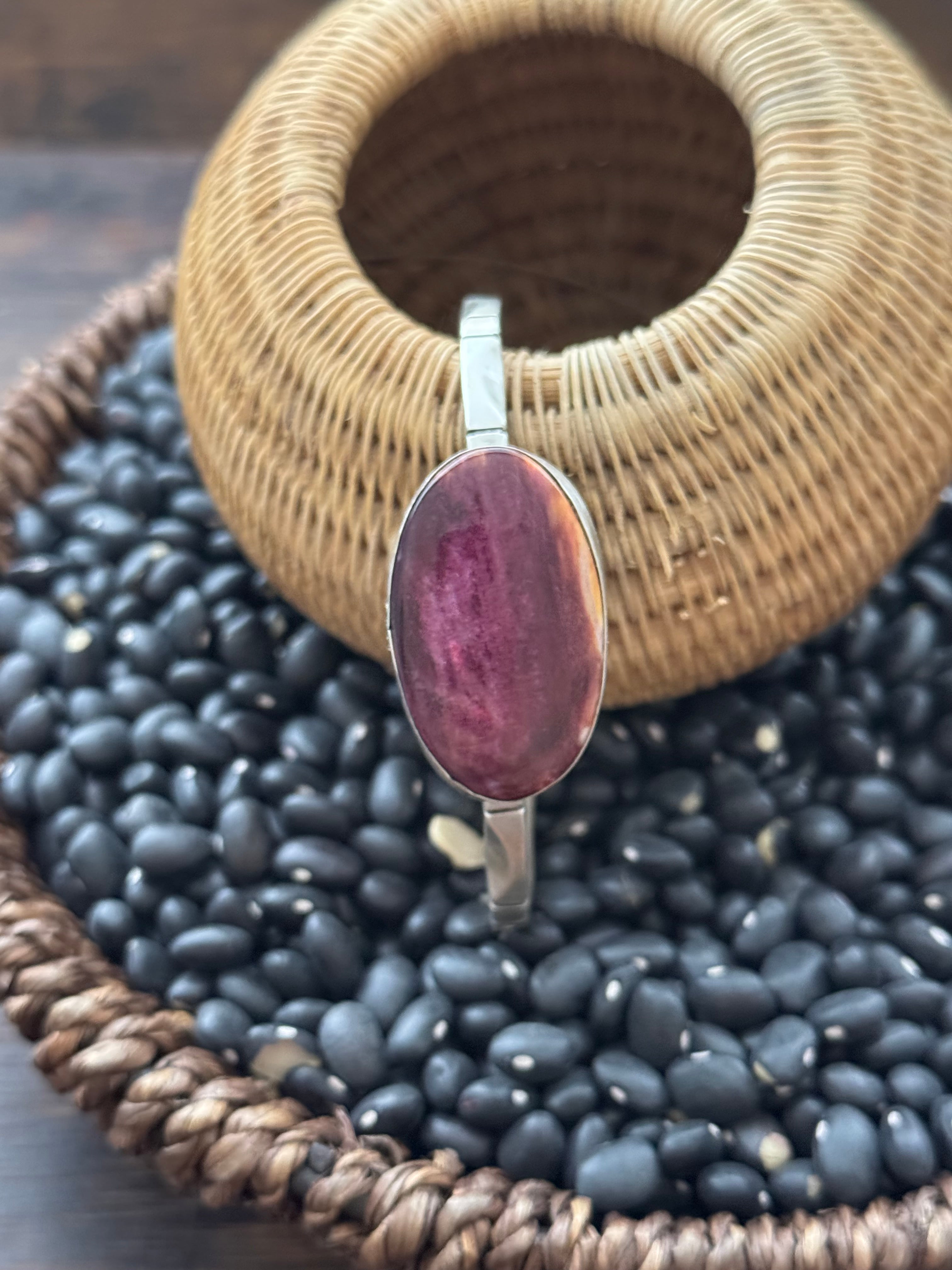 Navajo Made Purple Spiny Oyster & Sterling Silver Cuff Bracelet