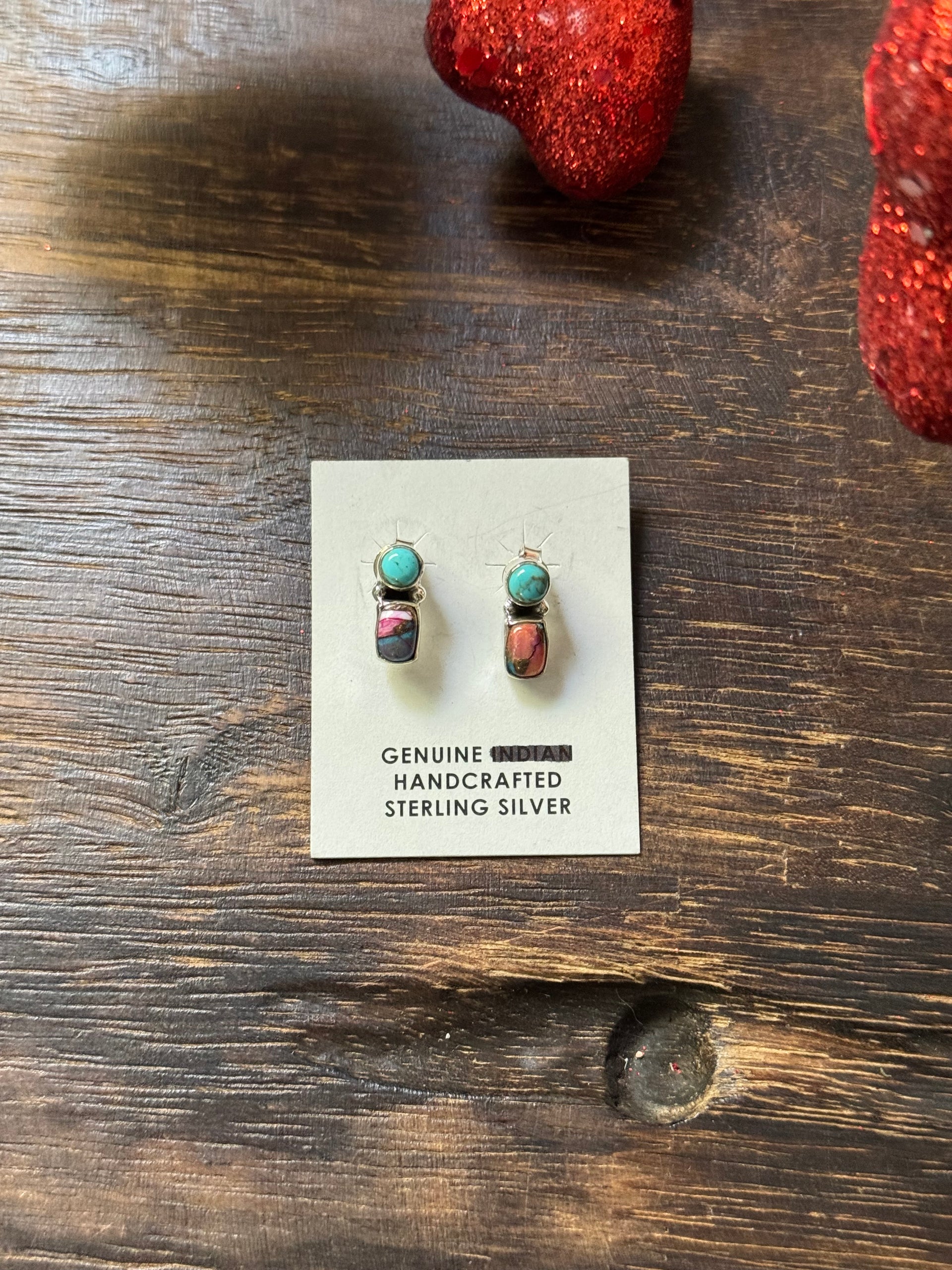 Southwest Handmade Multi Stone & Sterling Silver Post Earrings