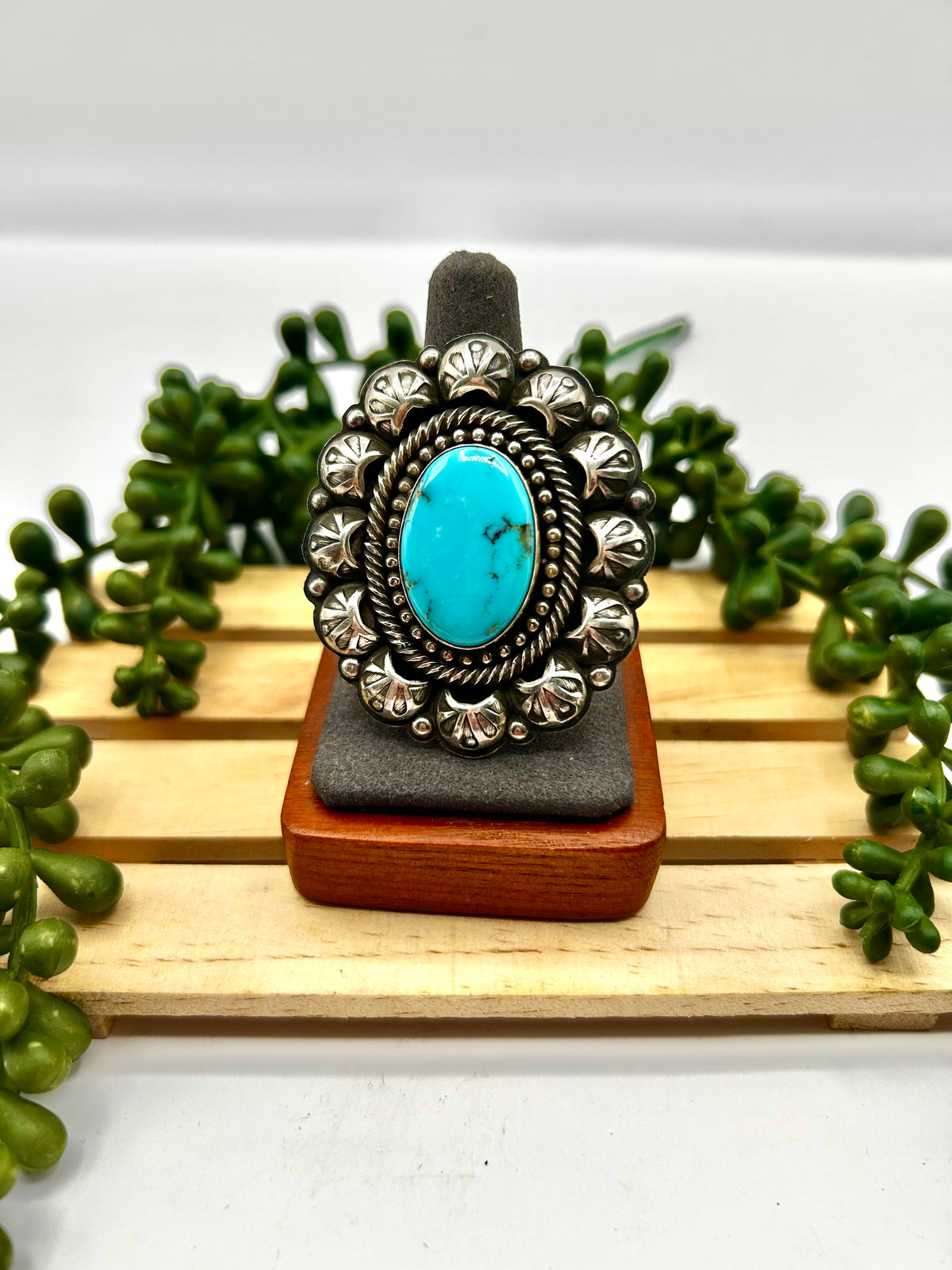 Old Pawn Jeff James Kingman Turquoise & Sterling Silver Adjustable Ring