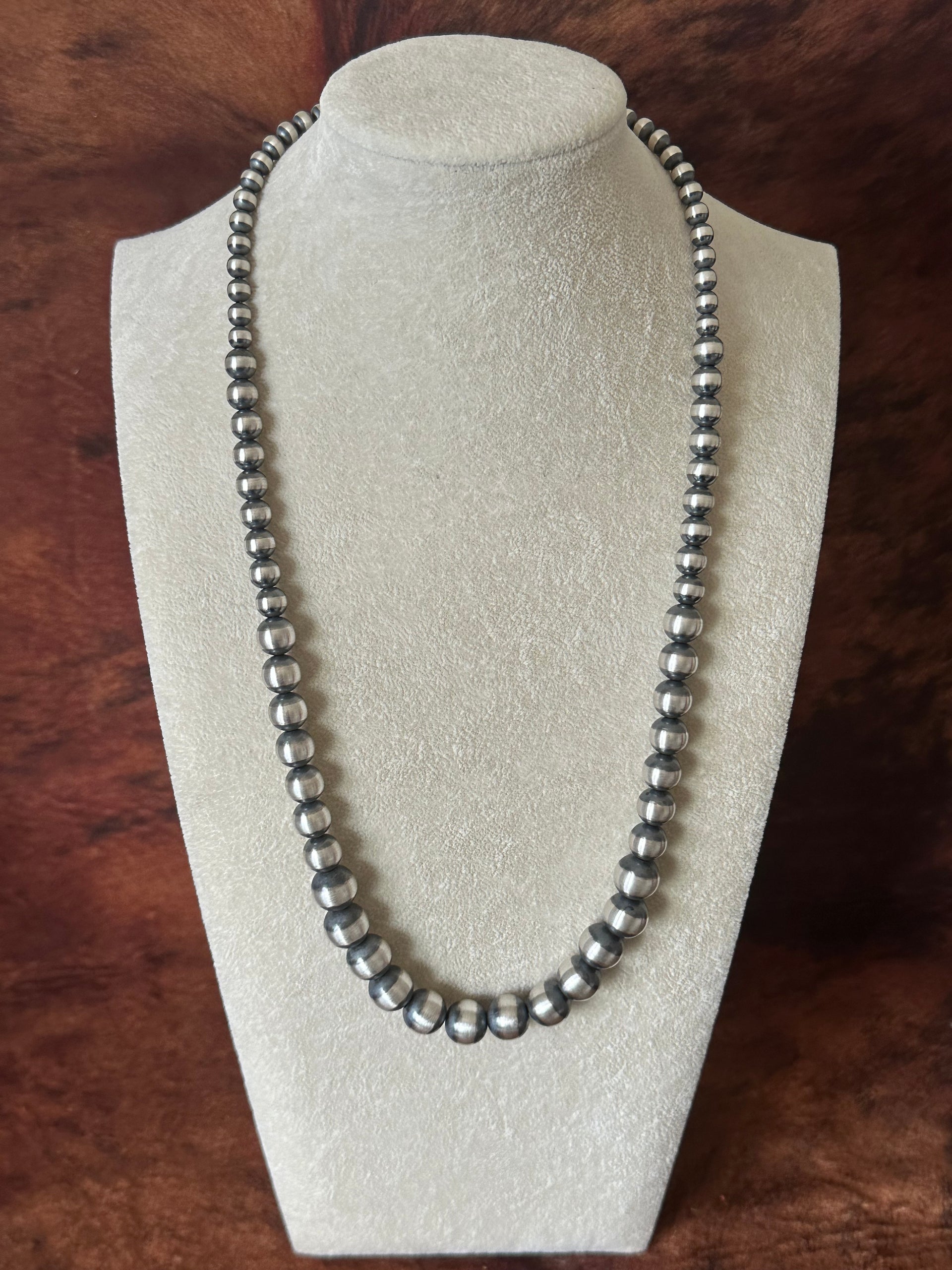 Navajo Strung 6 MM-12 MM Graduated Sterling Silver Pearls Beaded Necklace