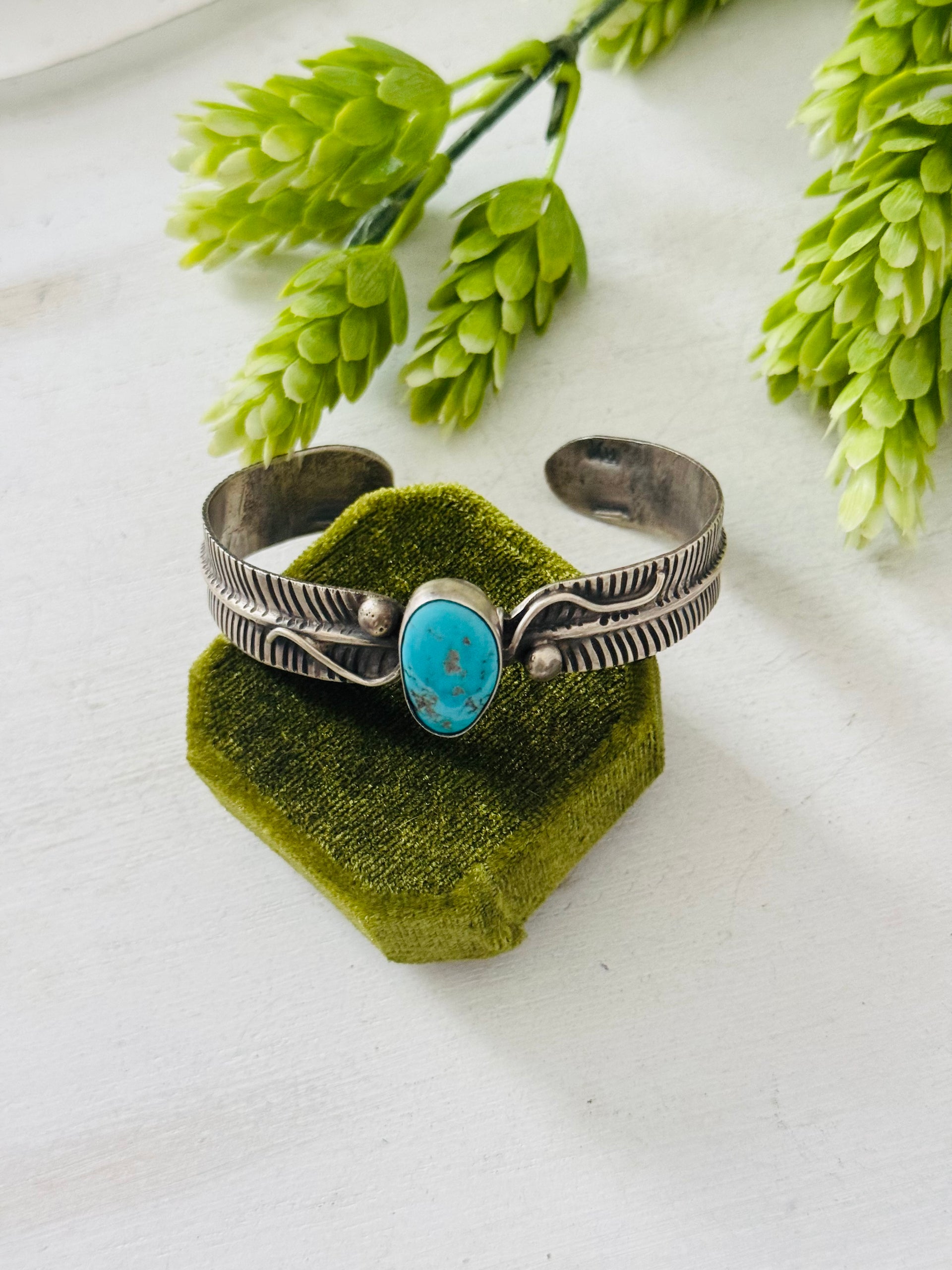Navajo Made Kingman Turquoise & Sterling Silver Cuff Bracelet