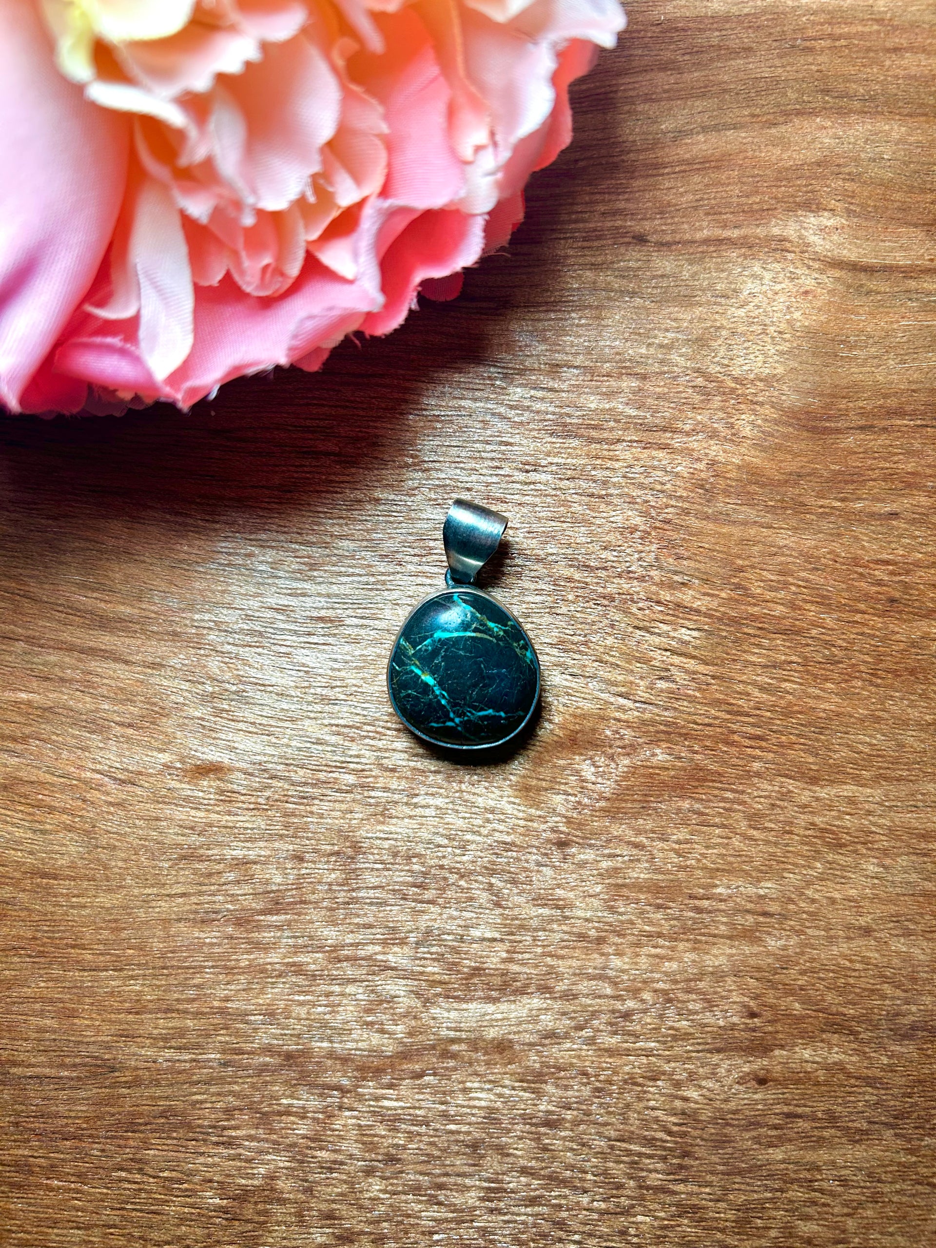 Navajo Made Blue Moon Turquoise & Sterling Silver Pendant