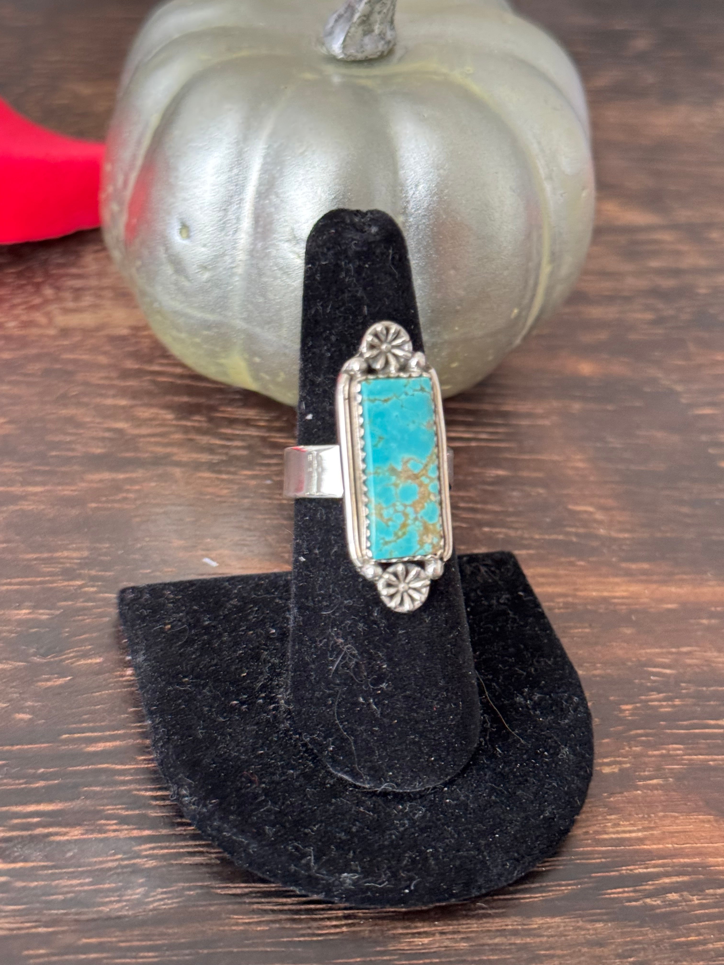 Southwest Handmade Number 8 Turquoise & Sterling Silver Adjustable Ring