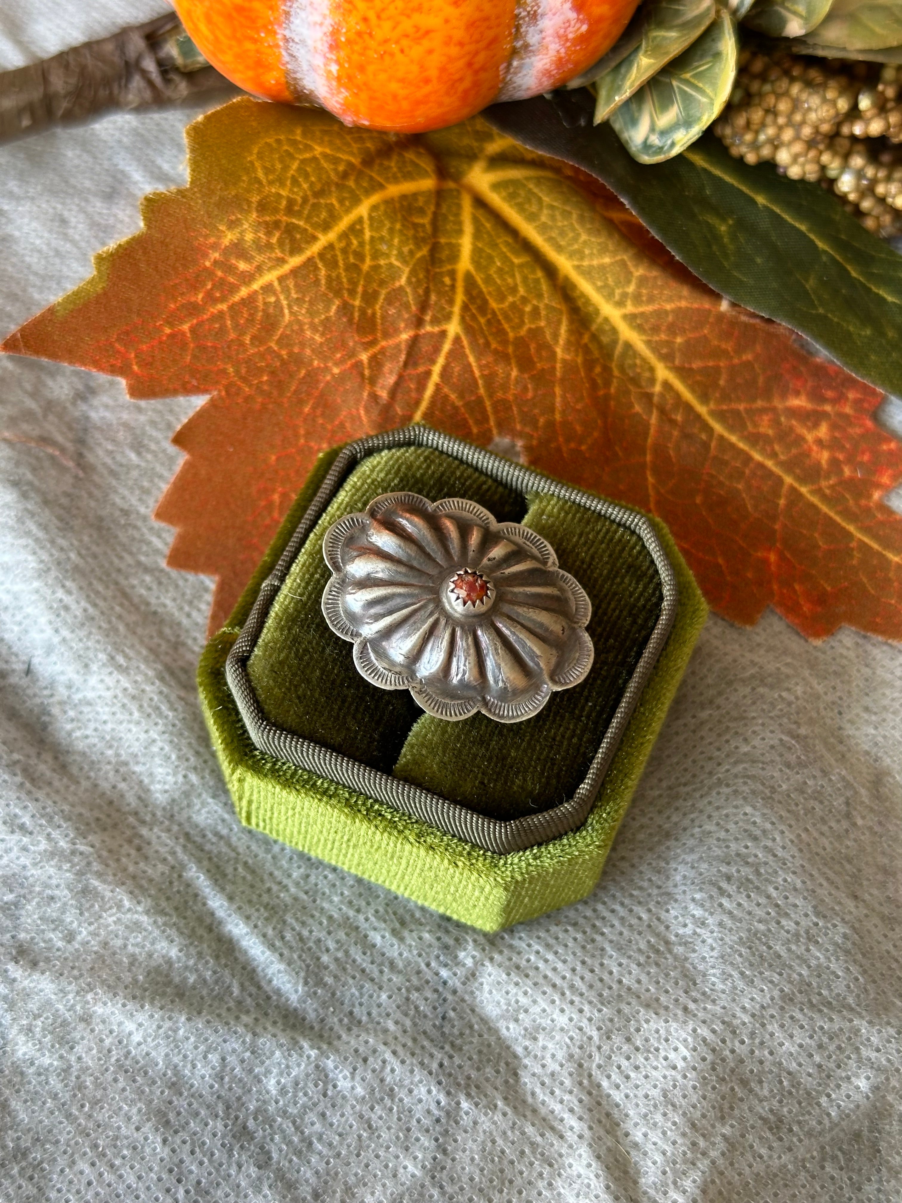 Navajo Made Spiny Oyster & Sterling Silver Concho Rings