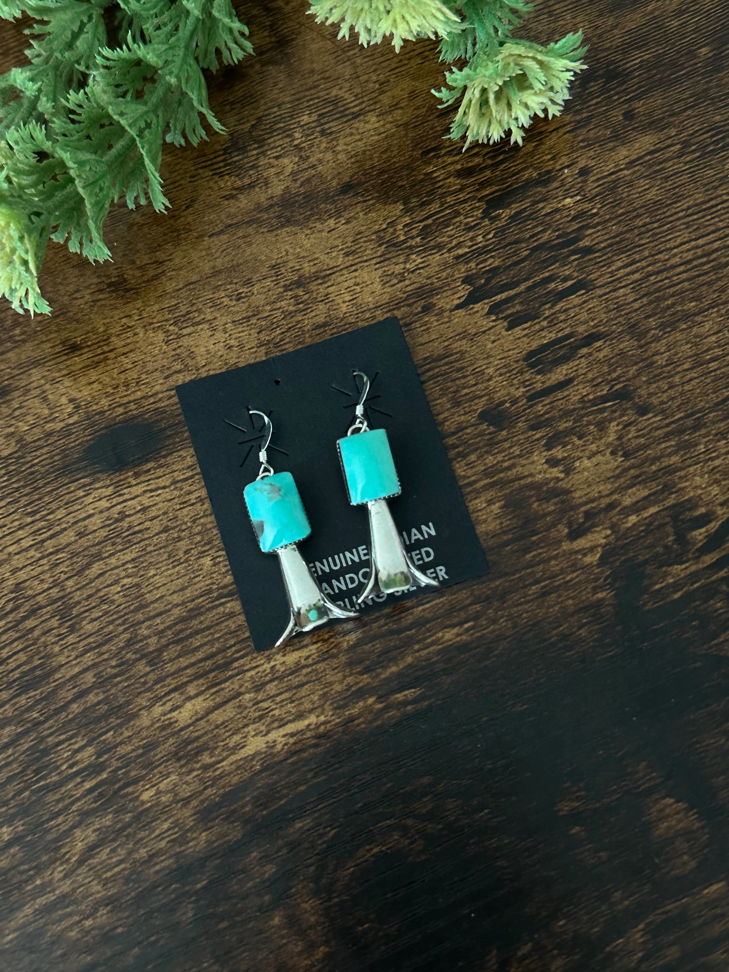 Navajo Made Kingman Turquoise & Sterling Silver Dangle Blossom Earrings