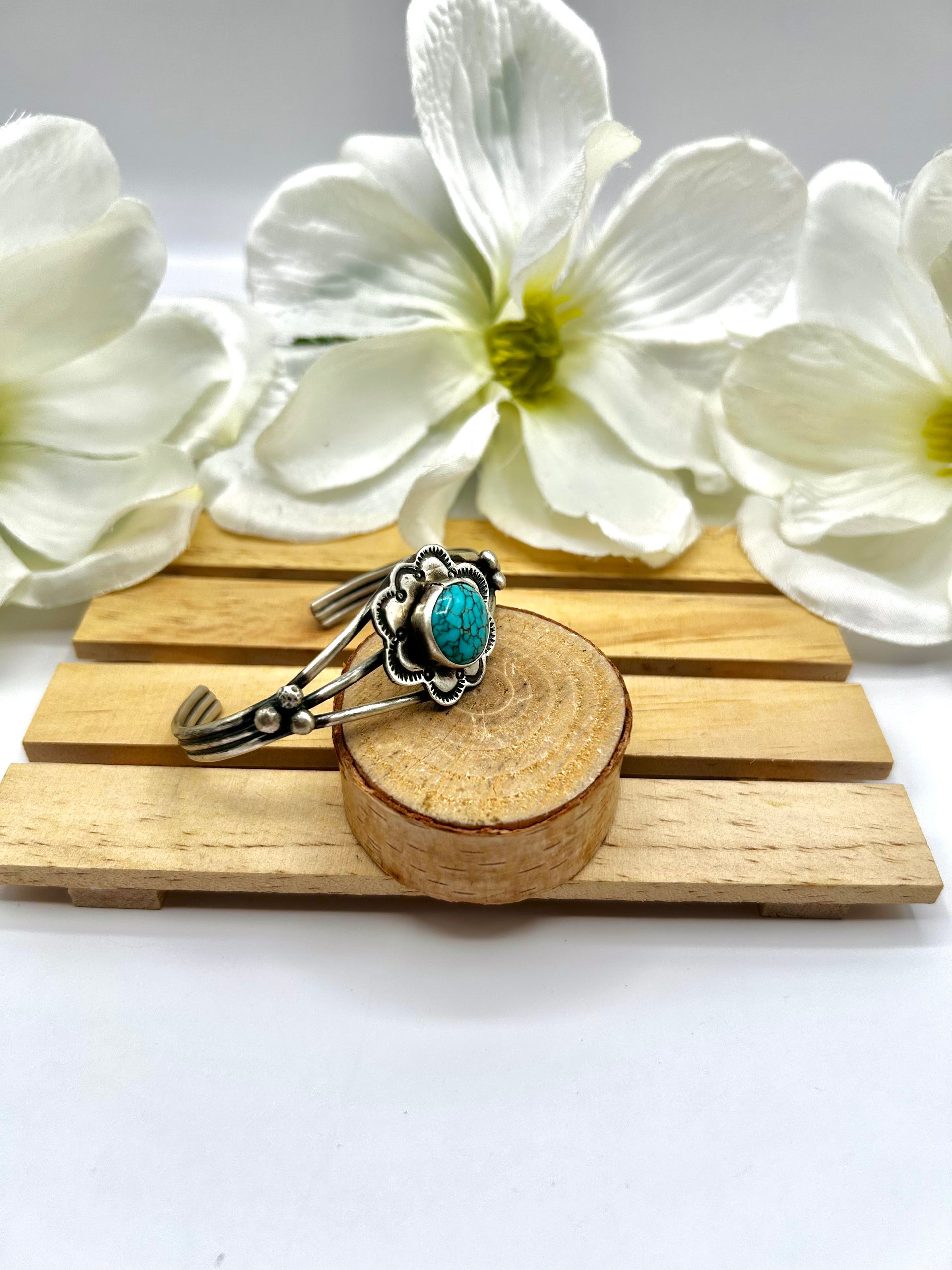 Navajo Made Egyptian Turquoise & Sterling Silver Cuff Bracelet