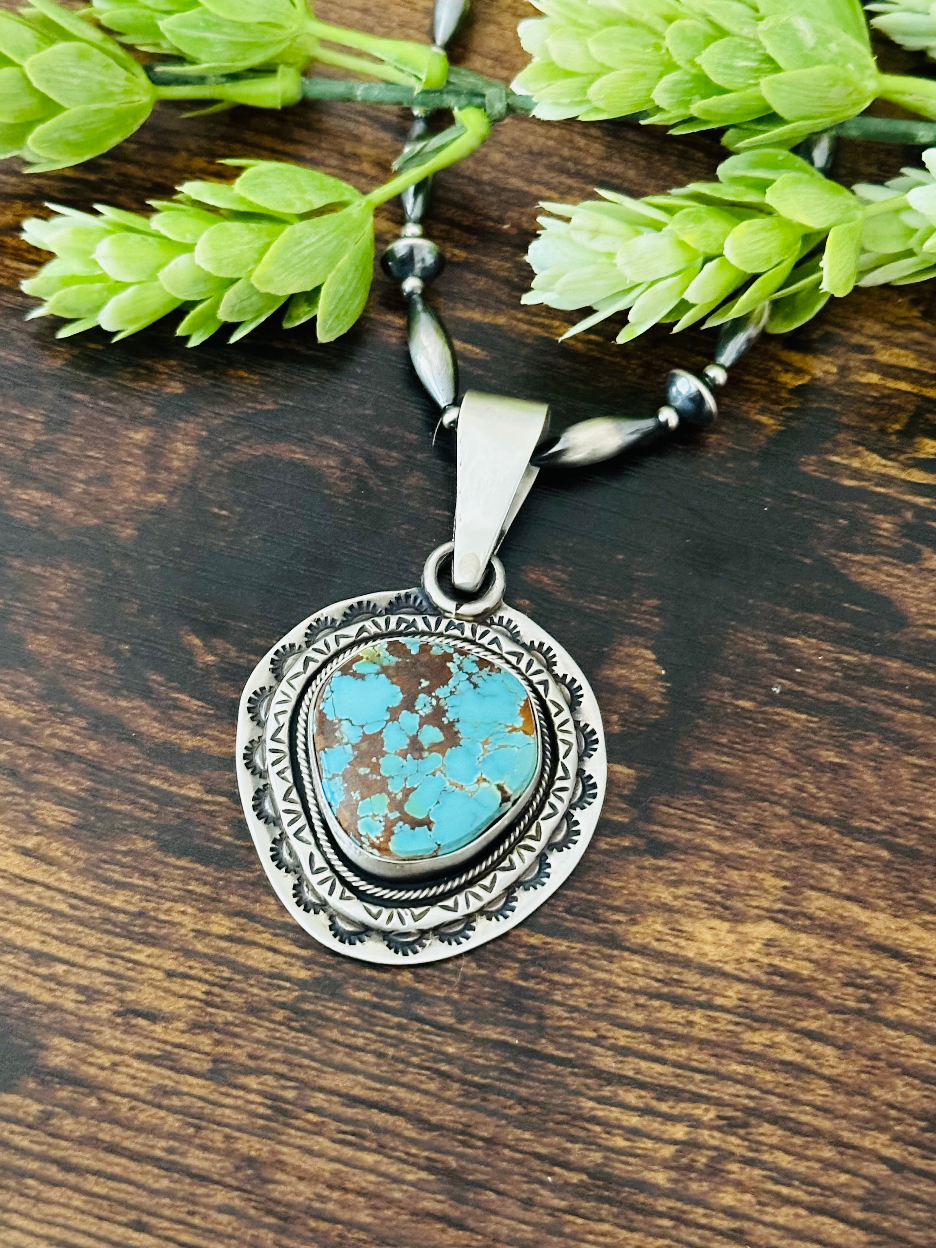 Navajo Natural Royston Turquoise & Sterling Silver Pendant