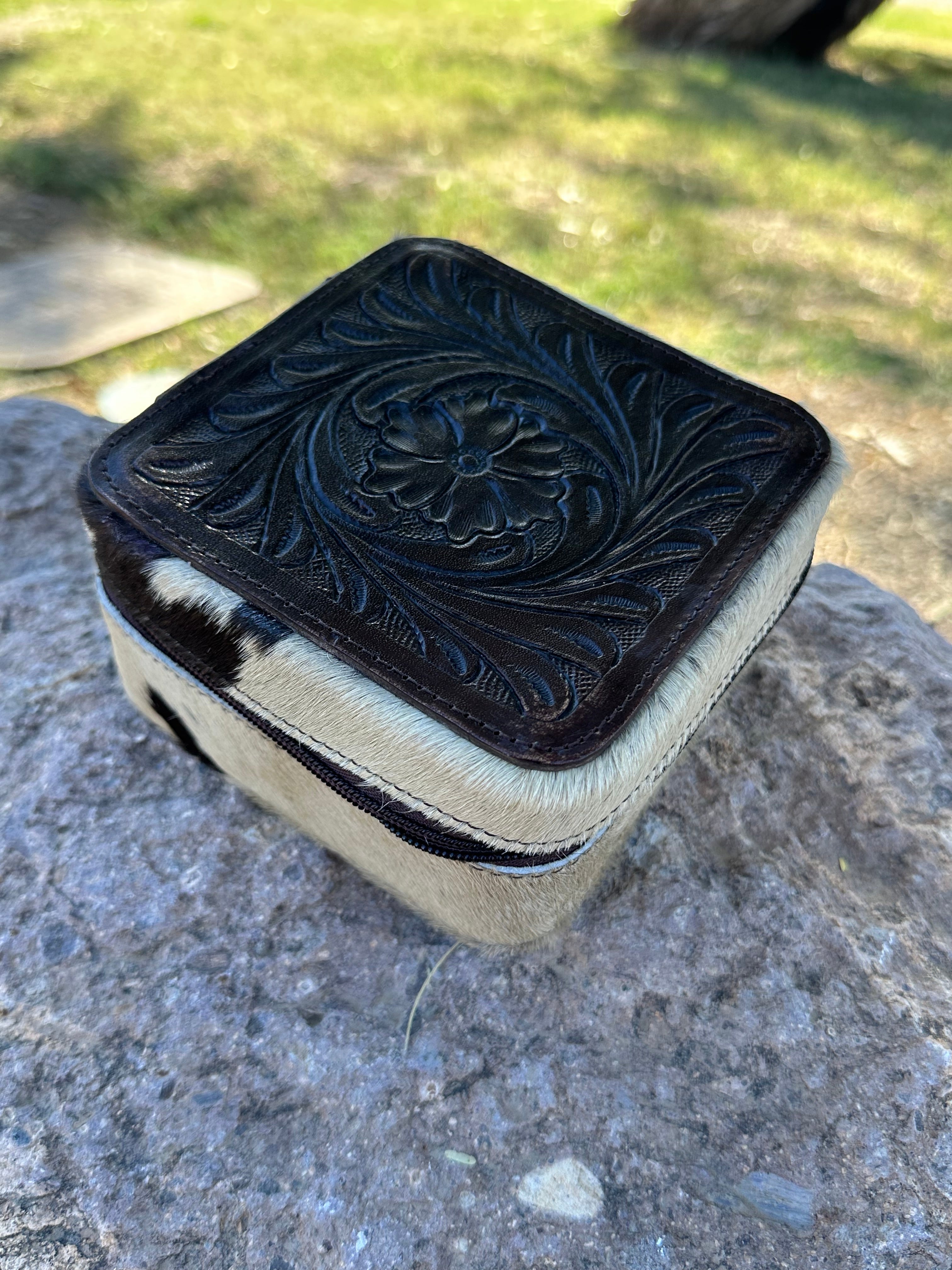 Genuine Tooled Leather Cowhide Jewelry Box