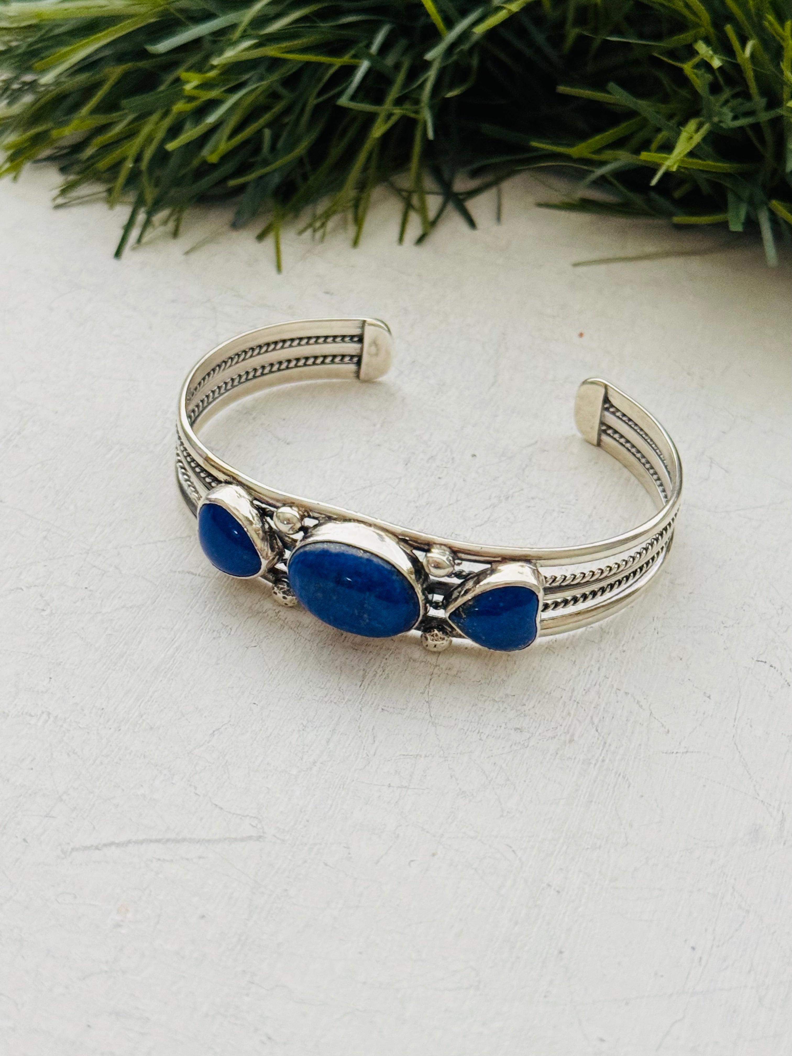 Navajo Made Lapis & Sterling Silver Cuff Bracelet