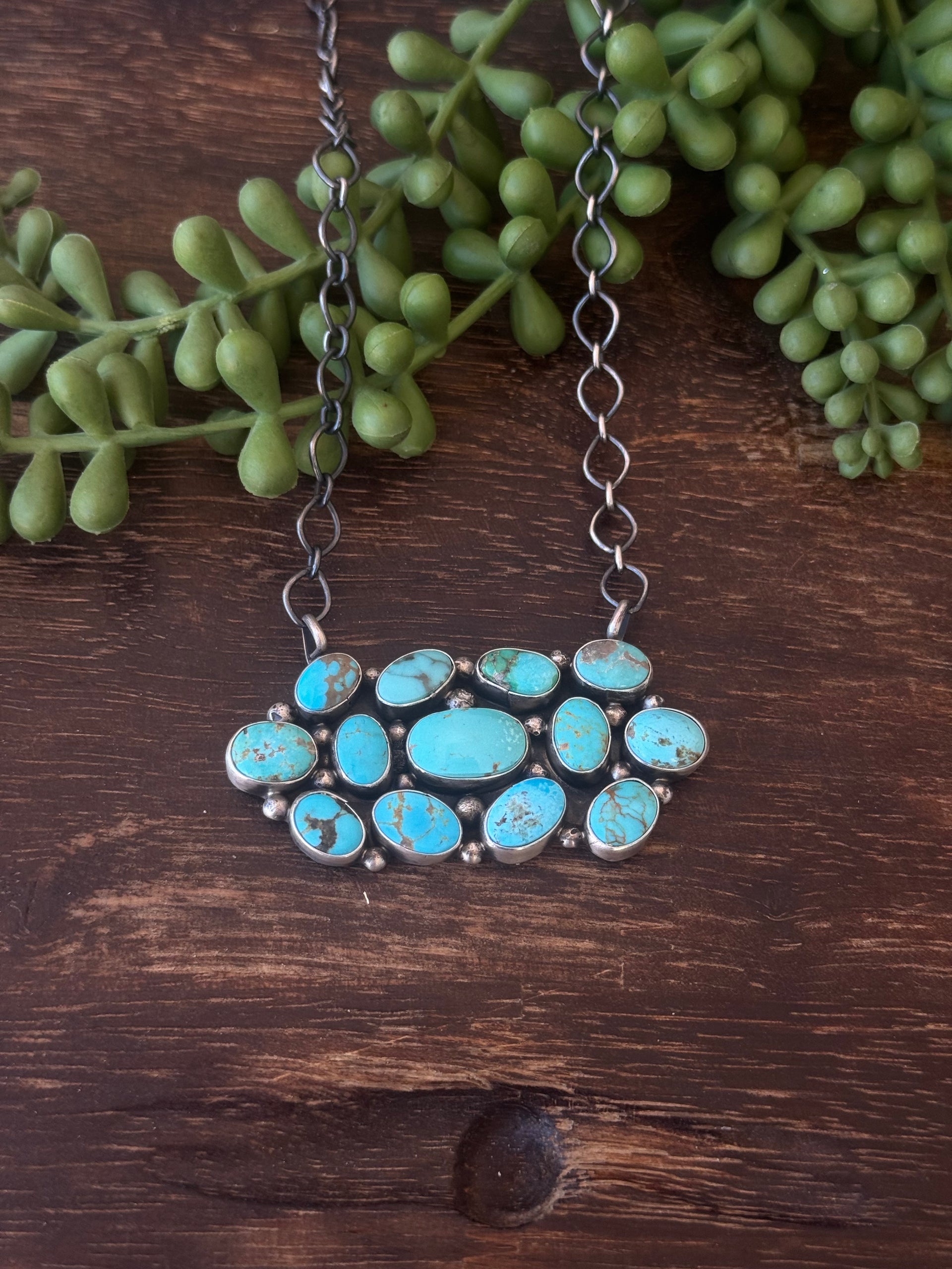 Sheila Becenti Mixed Turquoise & Sterling Sliver Cluster Necklace