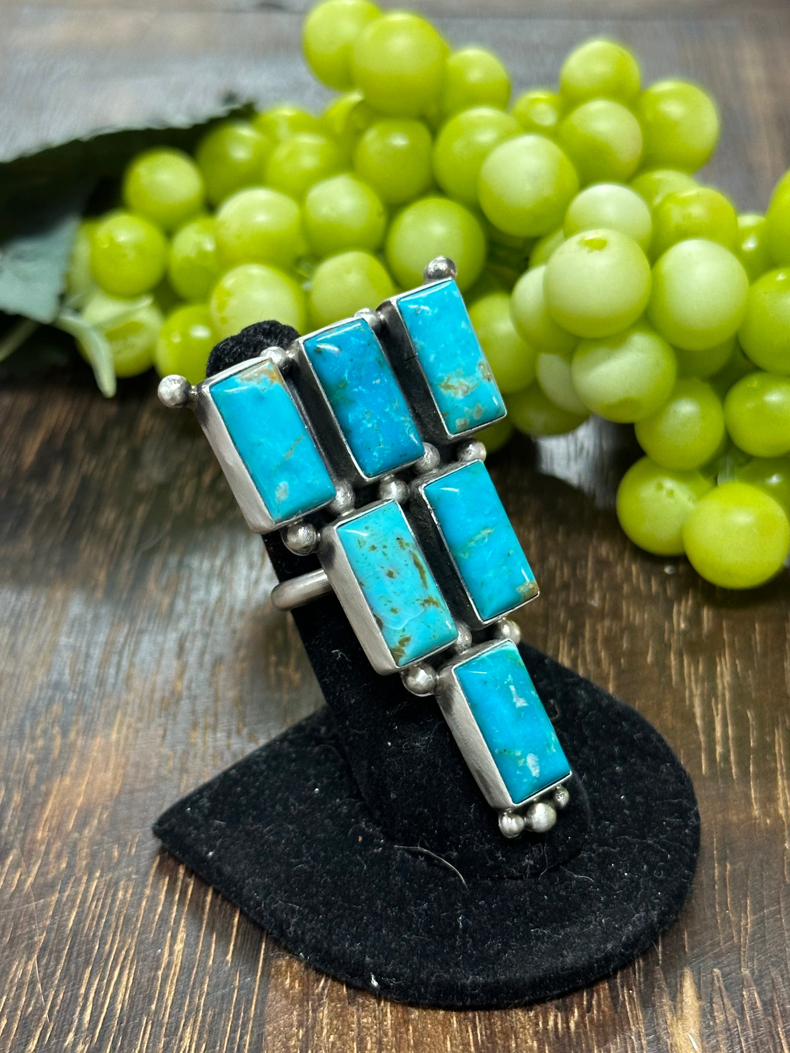 Donovan Skeets Kingman Turquoise & Sterling Silver Cluster Necklace & Adjustable Ring Set