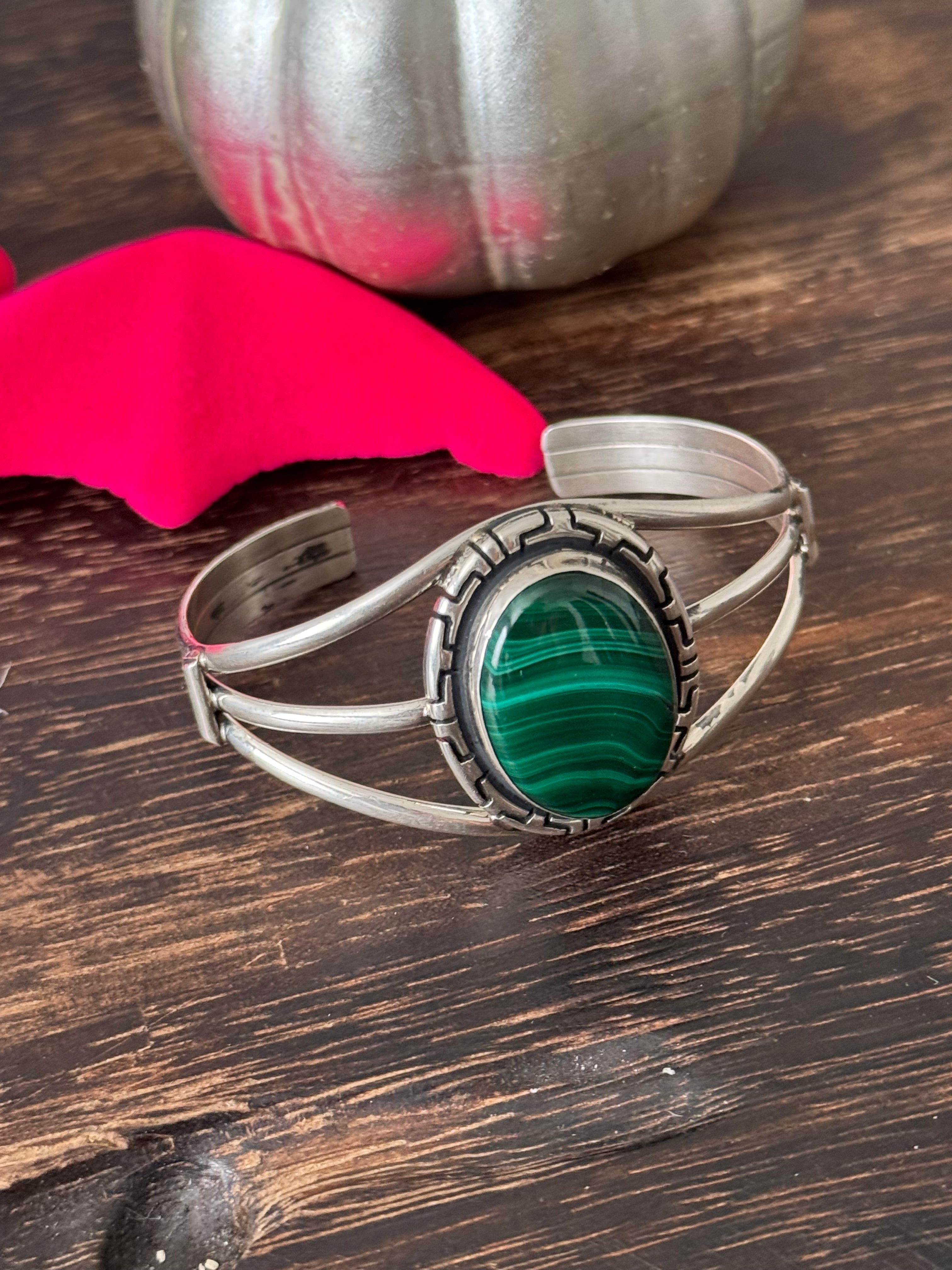 Navajo Made Malachite & Sterling Silver Cuff Bracelet