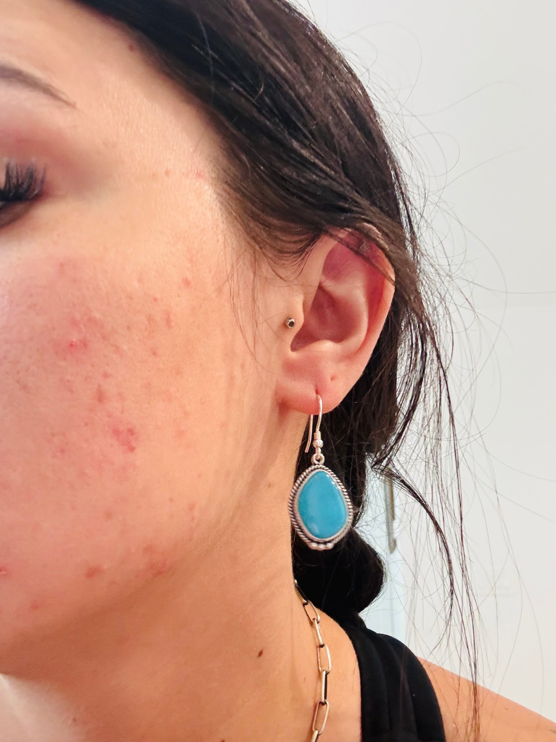 Southwest Made Kingman Turquoise & Sterling Silver Dangle Earrings