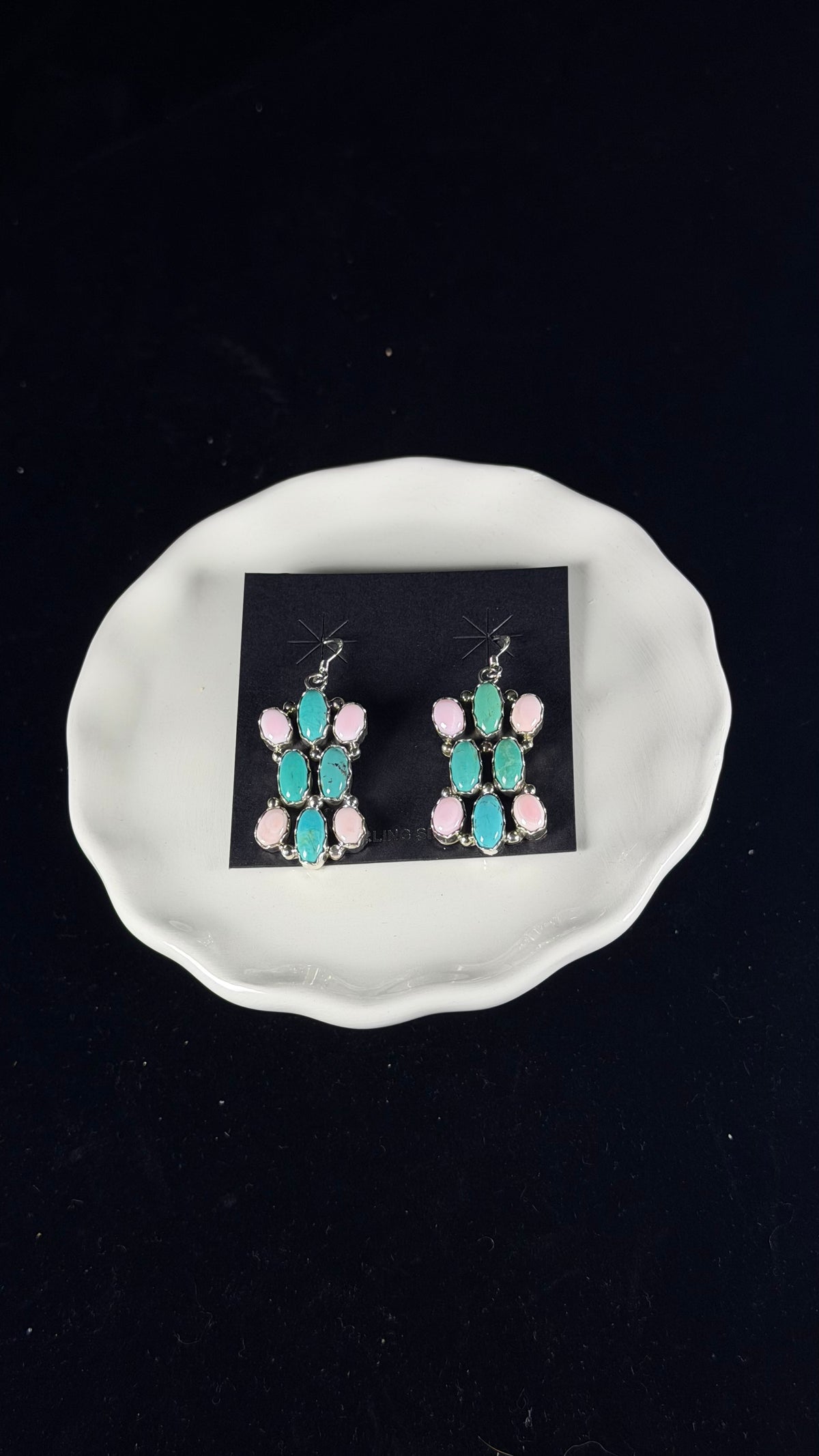 Julia Etsitty Multi Stone & Sterling Silver Dangle Cluster Earrings