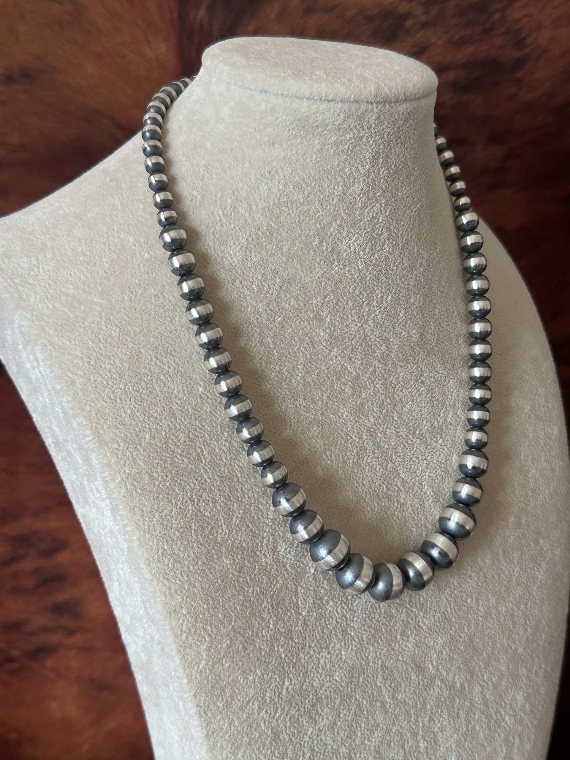 Navajo Strung 6 MM-12 MM Graduated Sterling Silver Pearls Beaded Necklace