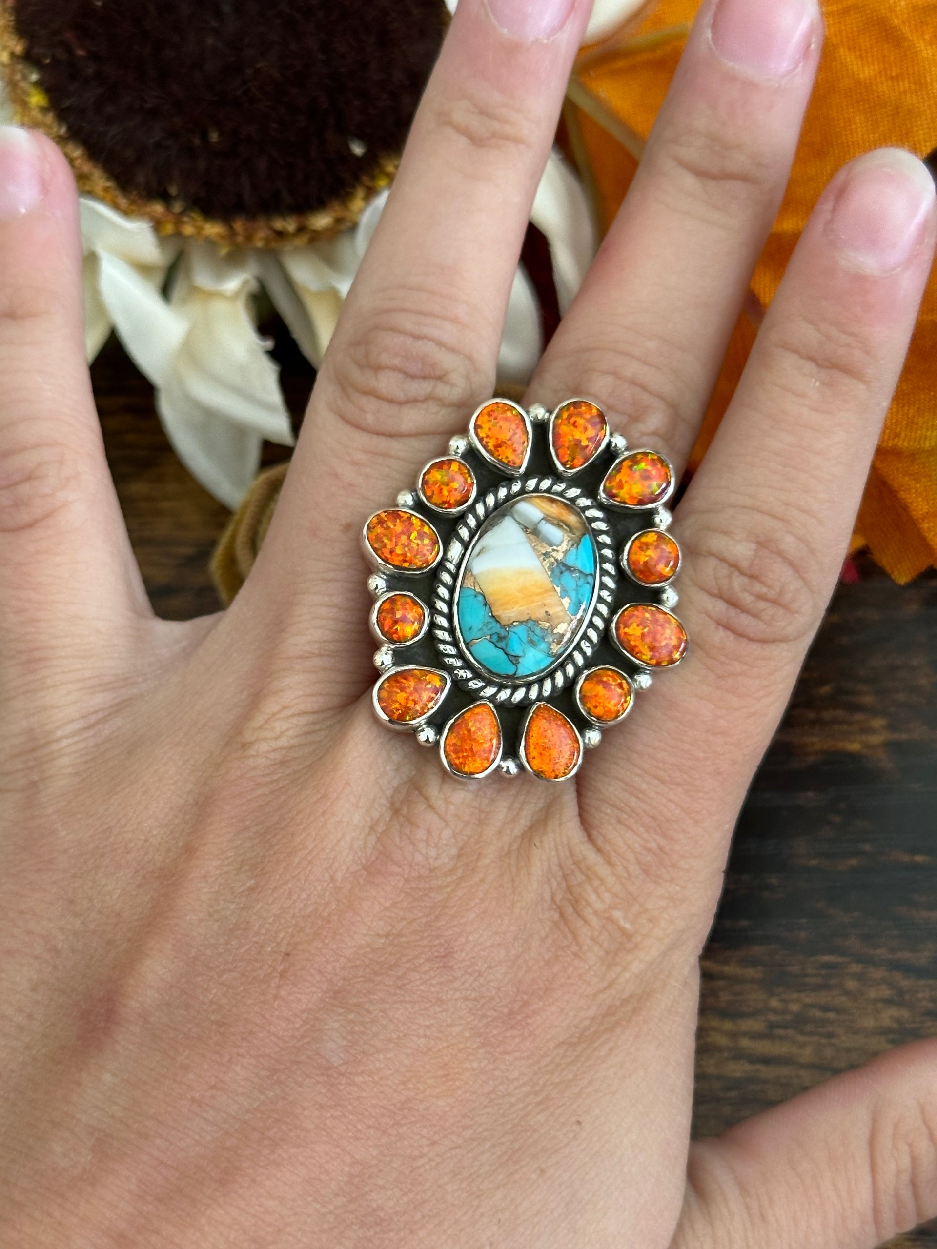 Southwest Handmade Multi Stone & Sterling Silver Adjustable Ring