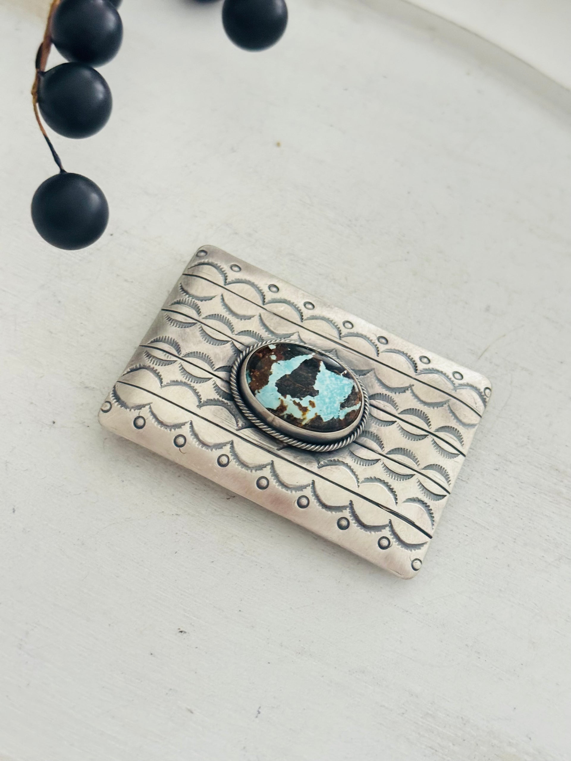 Danny Henio Carico Lake Turquoise & Sterling Silver Belt Buckle