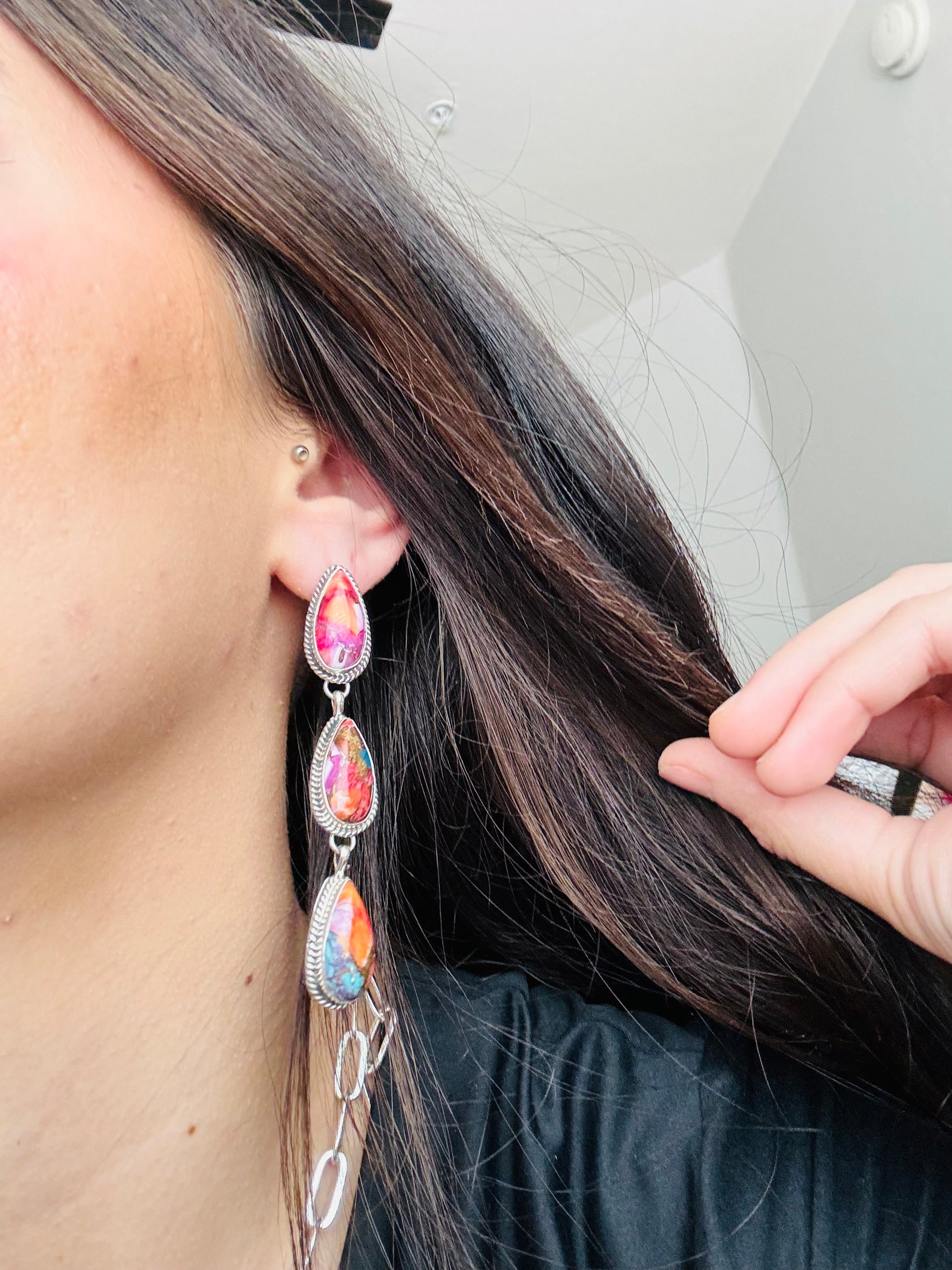 Navajo Made Pink Mohave Turquoise & Sterling Silver Post Earrings