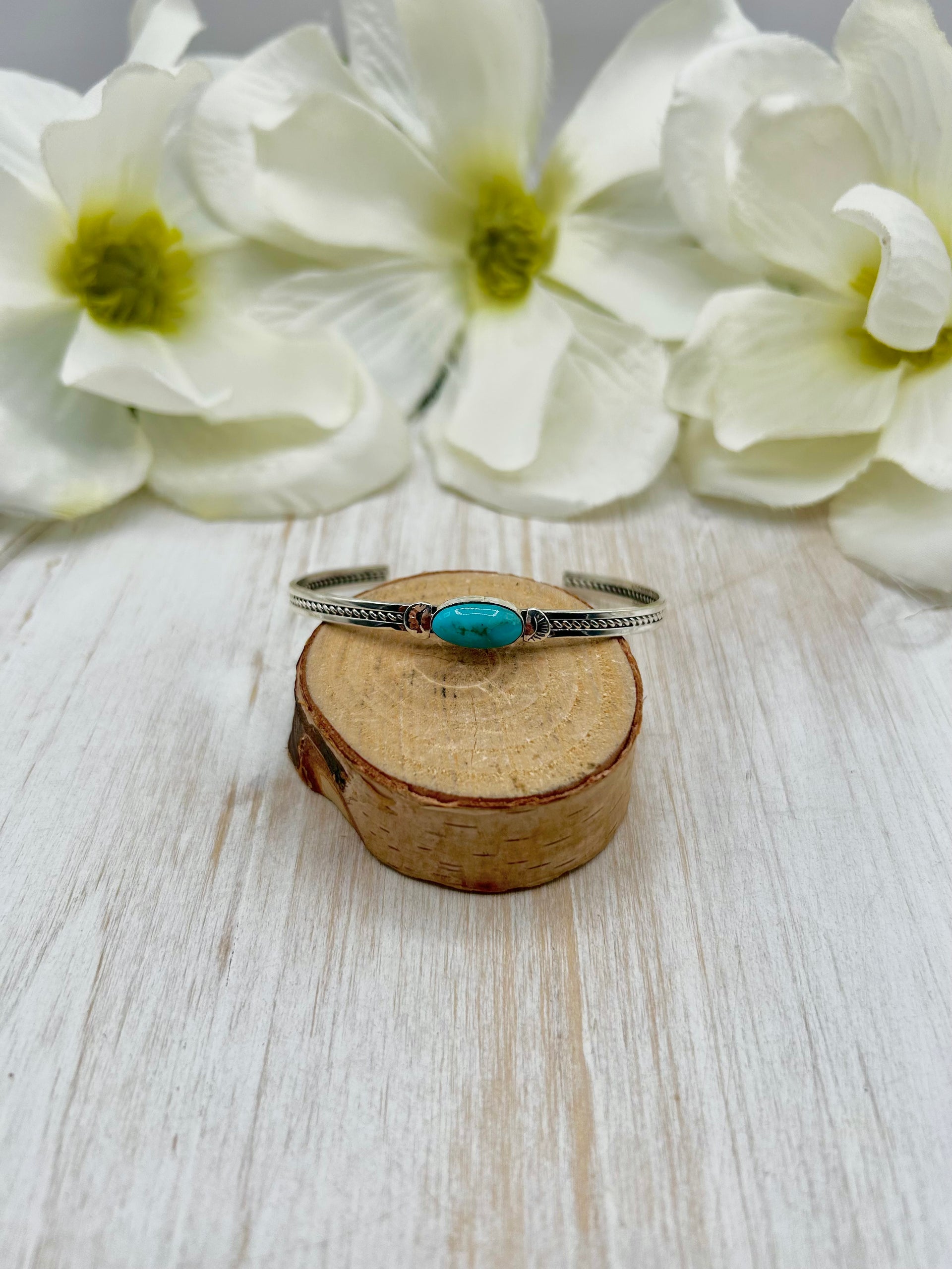Navajo Made Kingman Turquoise & Sterling Silver Cuff Bracelet