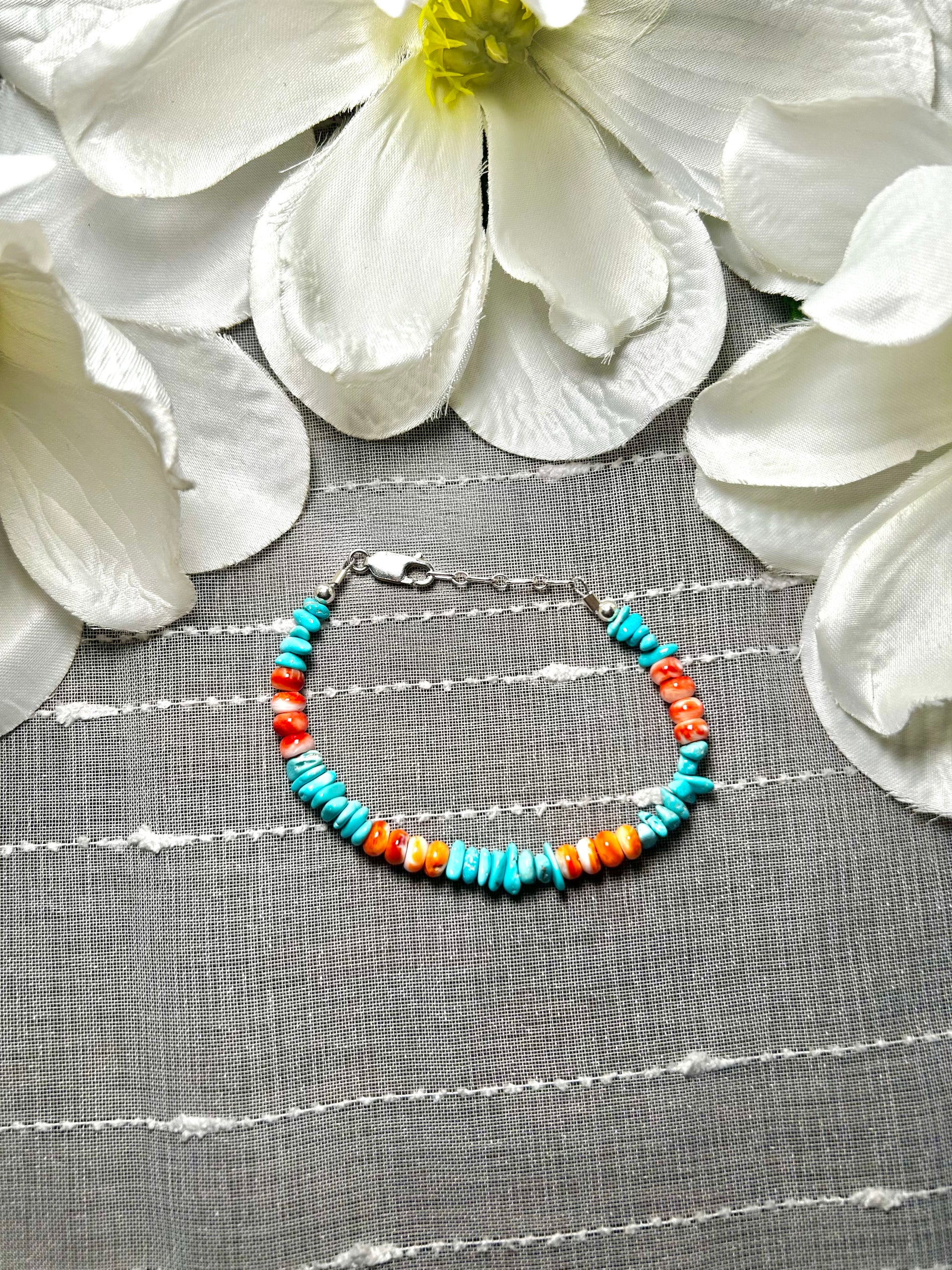 Navajo Made Multi Stone  & Sterling Silver Link Bracelet