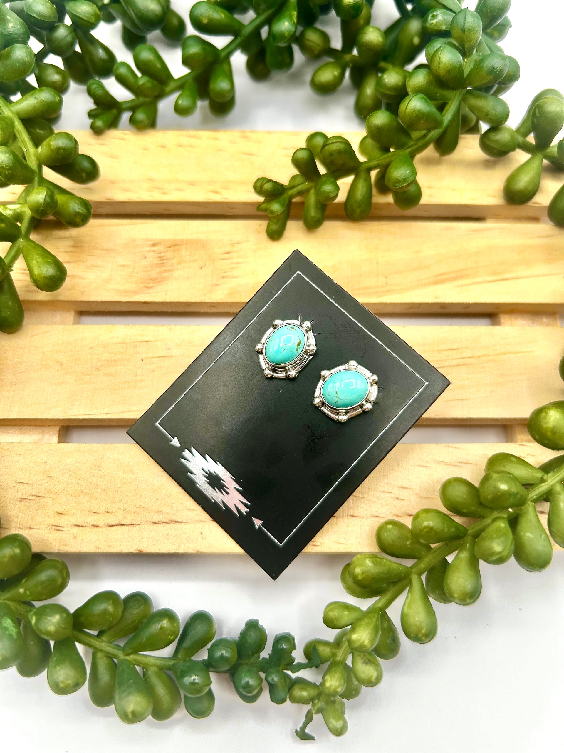 Navajo Made Kingman Turquoise & Sterling Silver Post Earrings