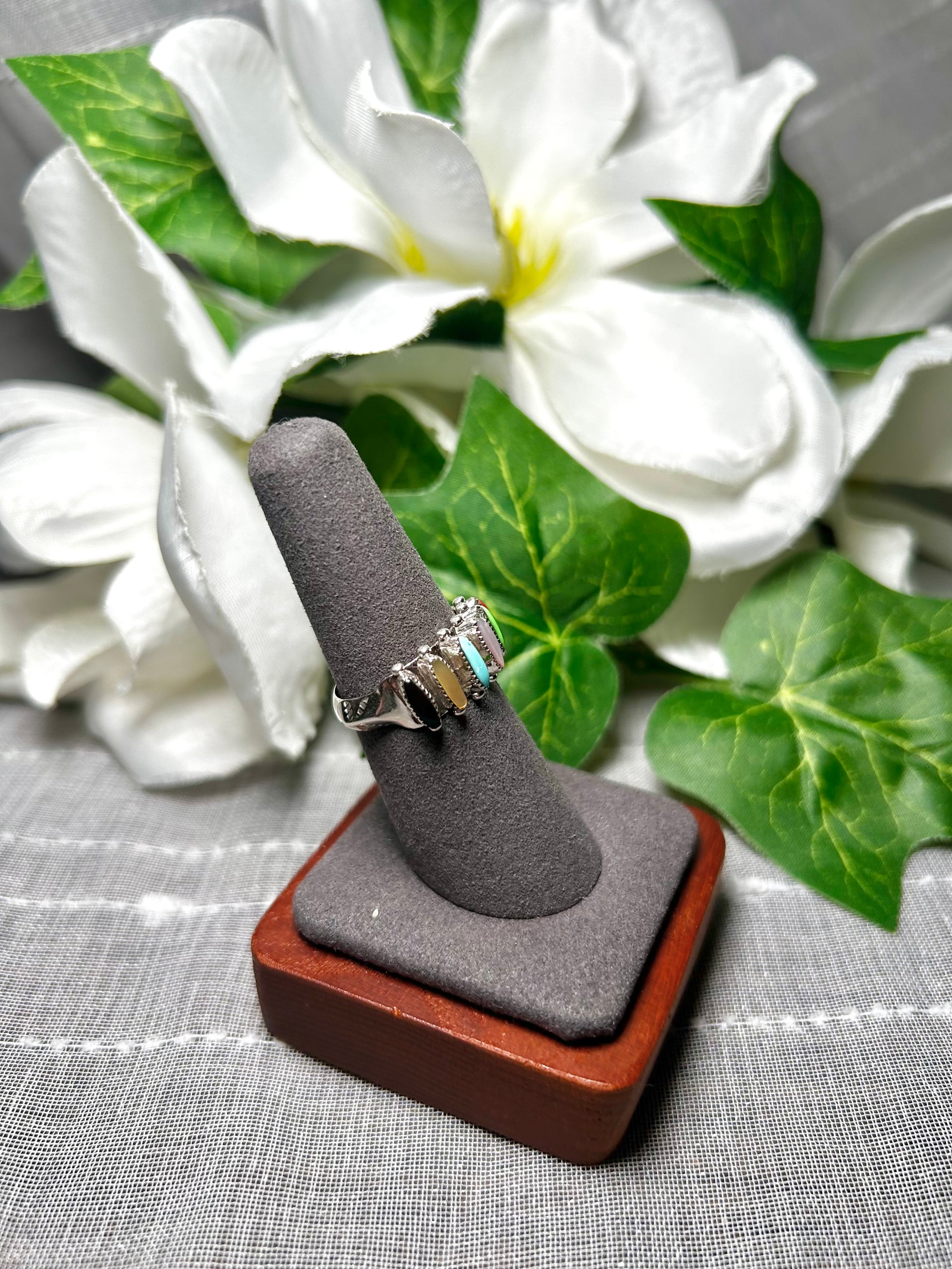 Zuni Multi Stone & Sterling Silver Ring Size 7.25