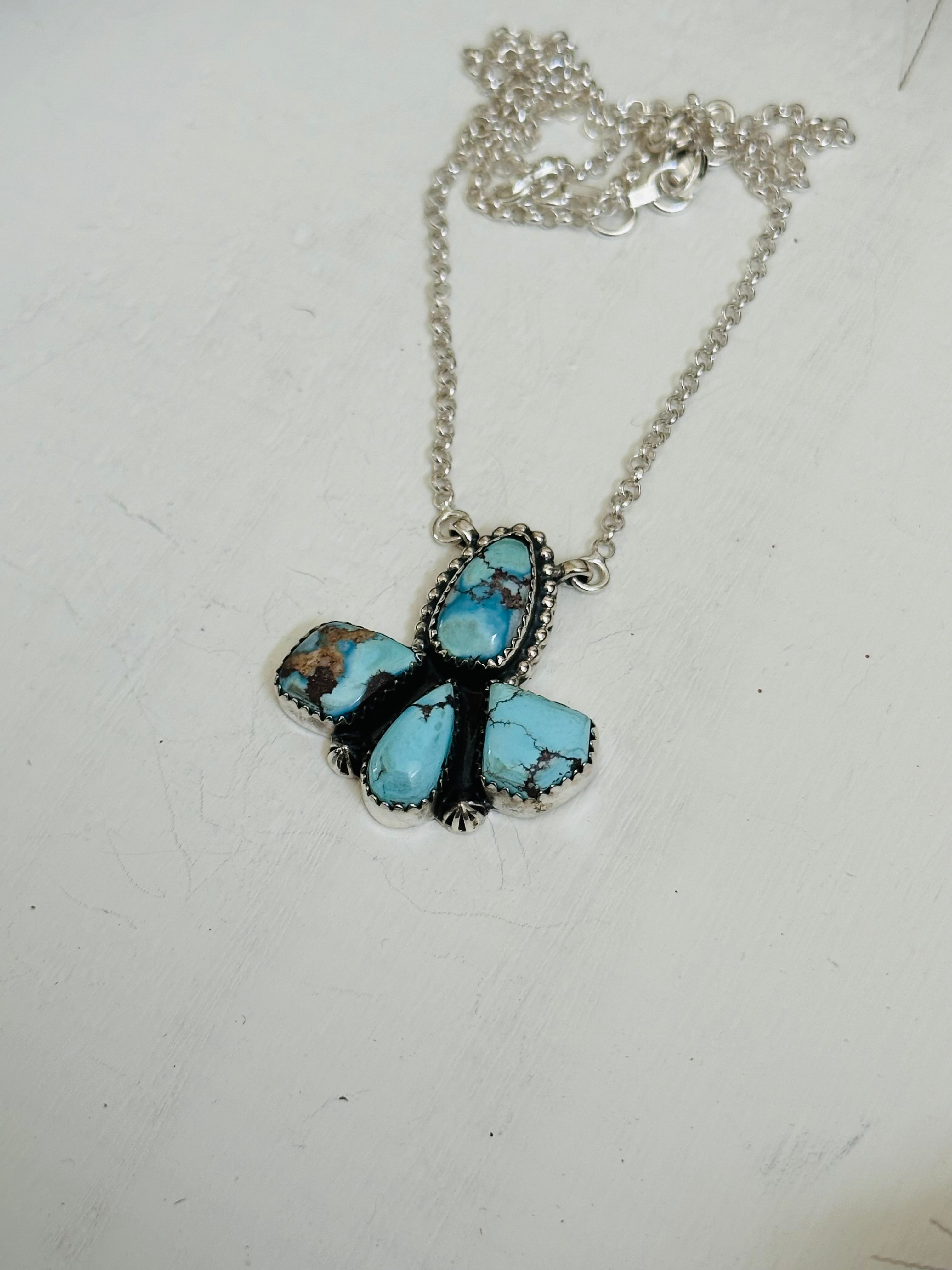 TTD “Blossom” Golden Hills Turquoise & Sterling Silver Cluster Necklace