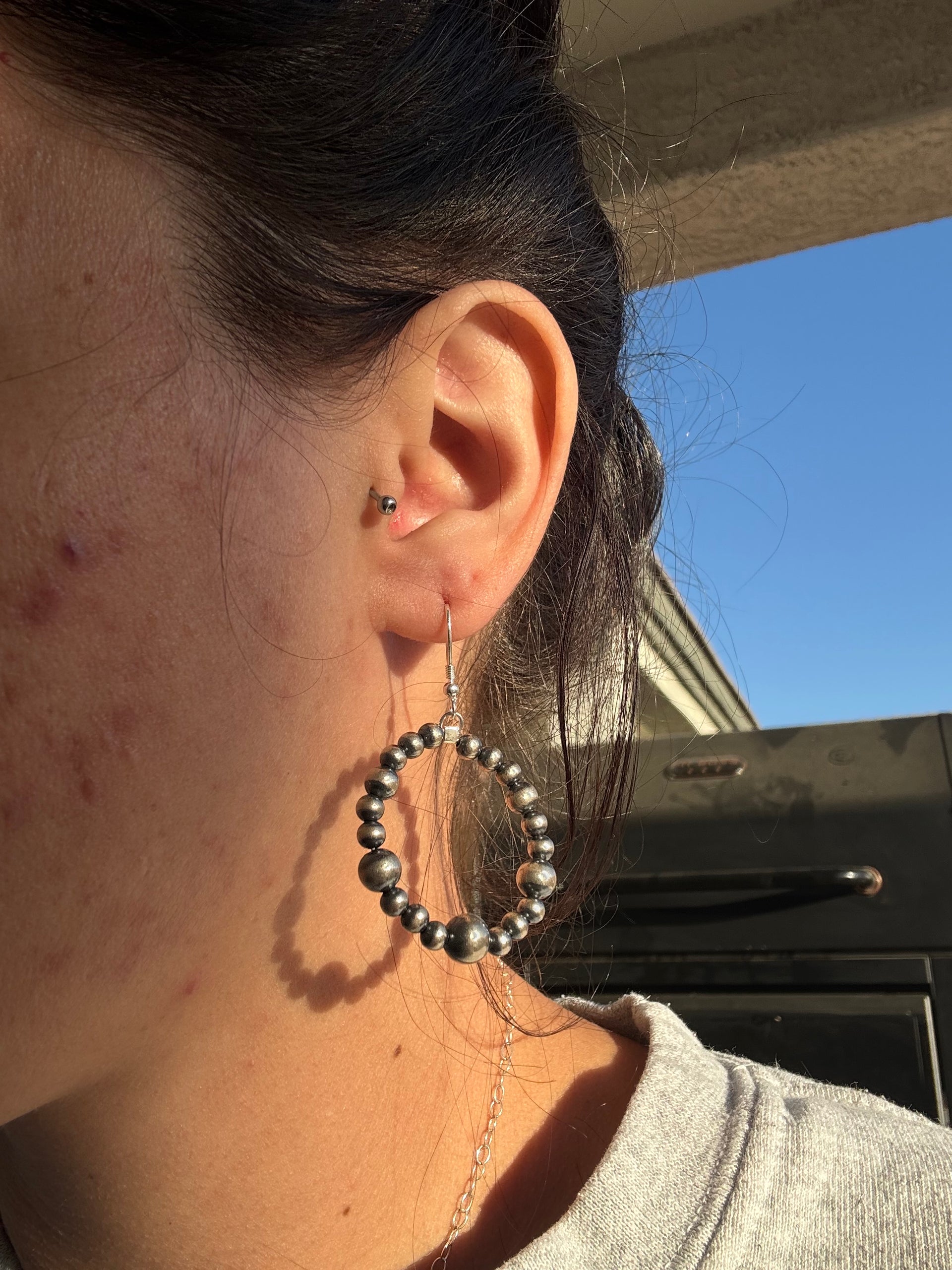 Navajo Strung Sterling Silver Pearls Dangle Earrings