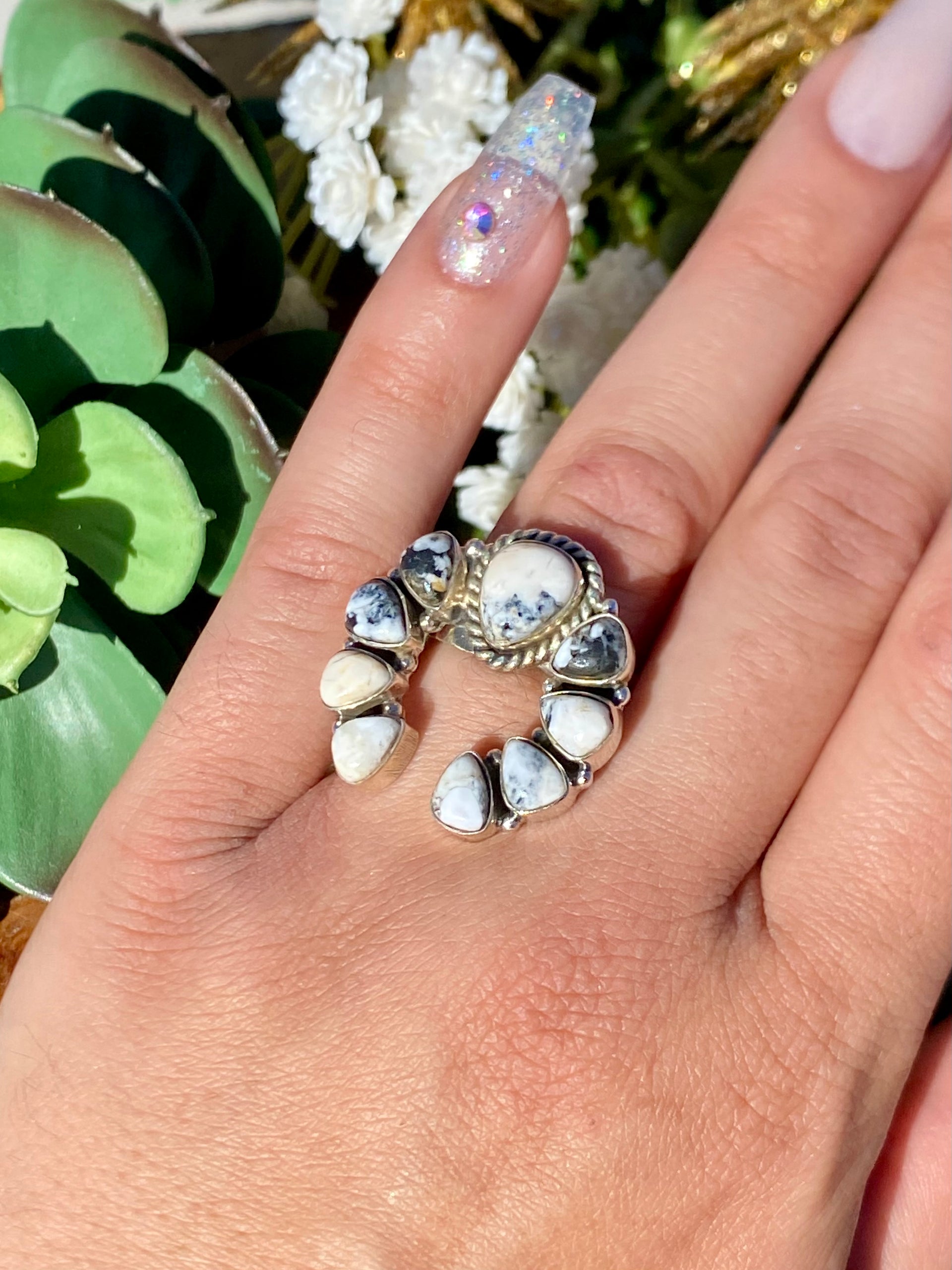 Southwest Handmade White Buffalo Turquoise & Sterling Silver Adjustable Ring