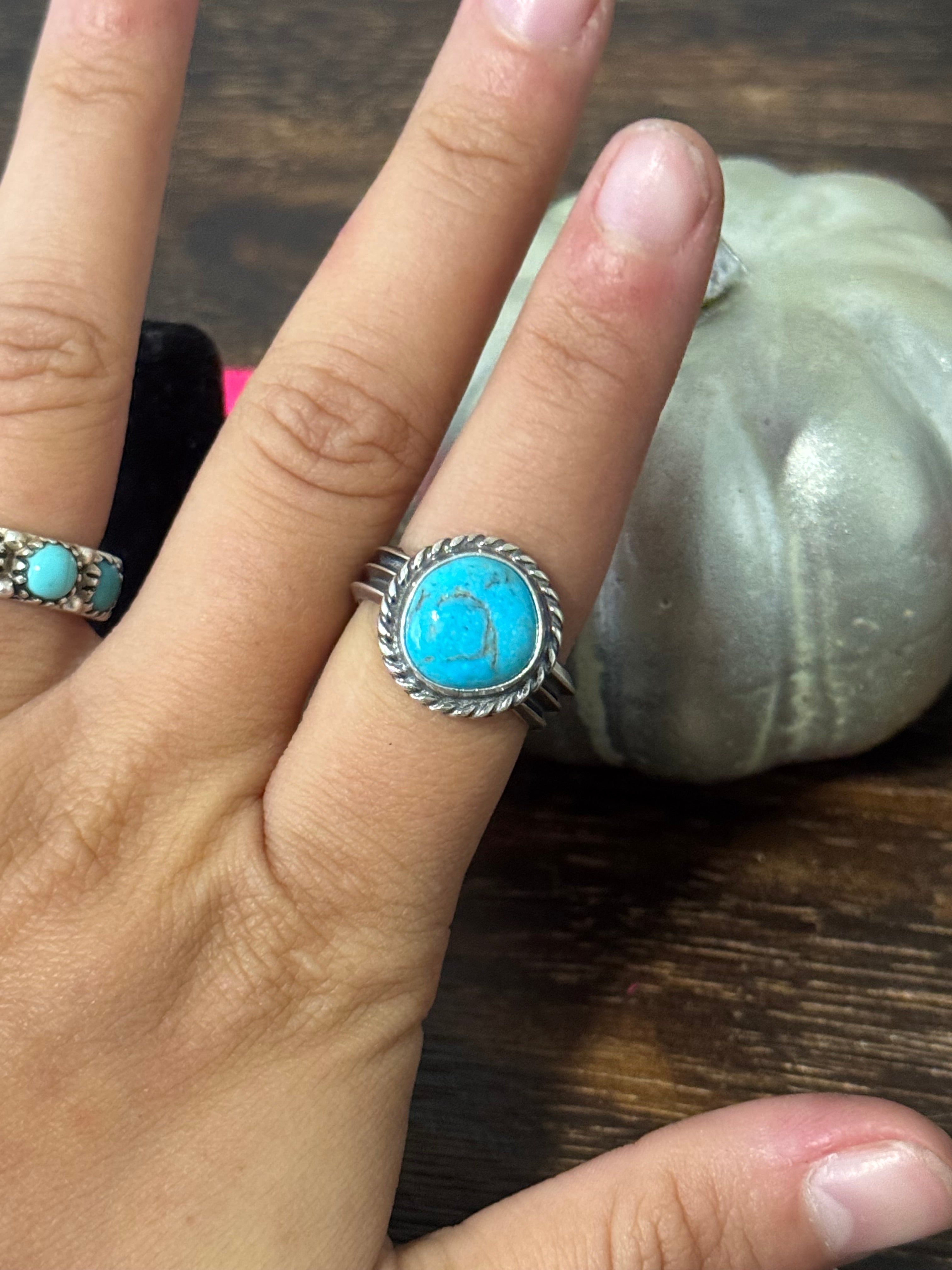 Navajo Made Kingman Turquoise & Sterling Silver Ring