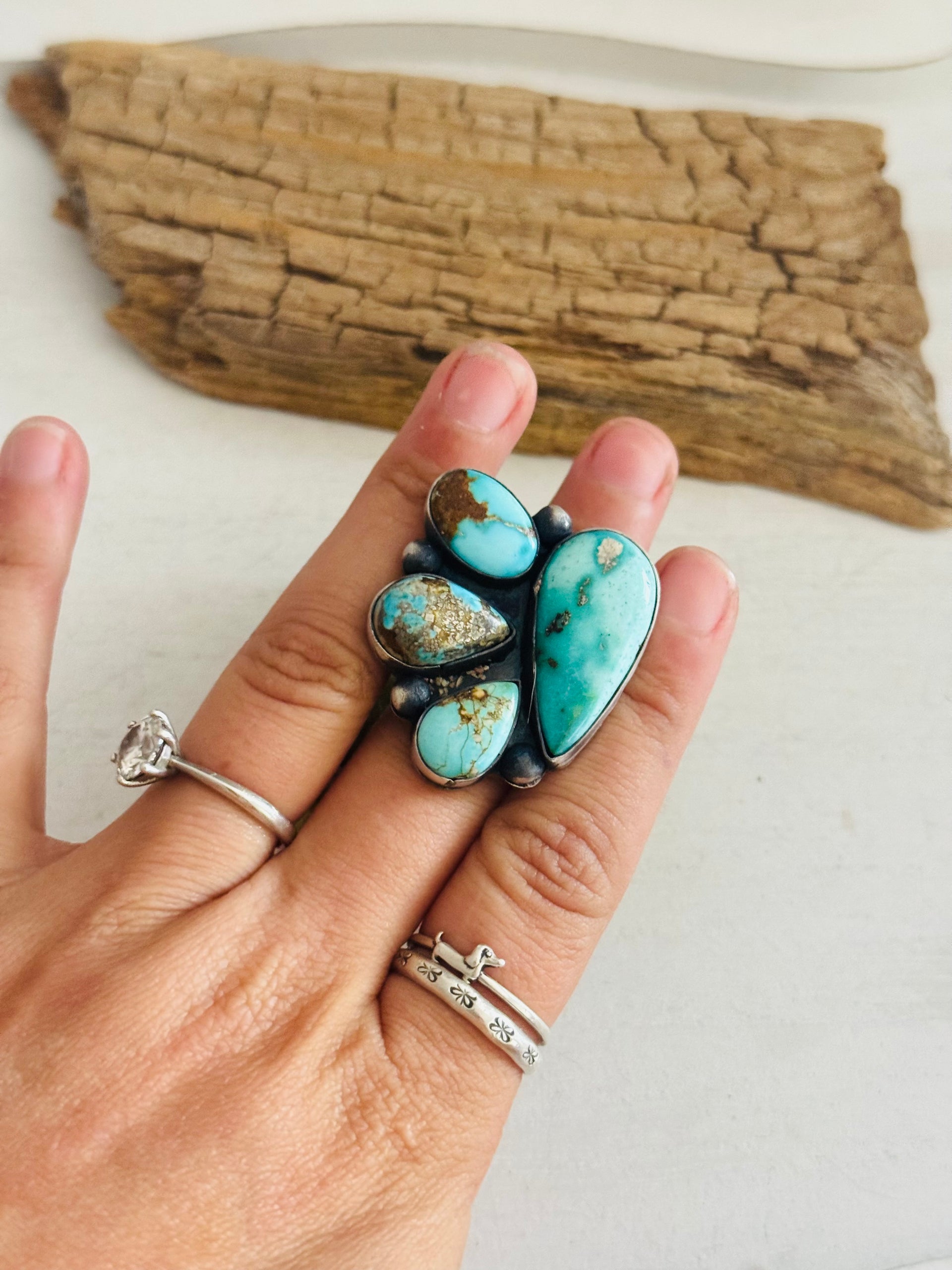 Danny Henio Royston Turquoise & Sterling Silver Adjustable Cluster Ring