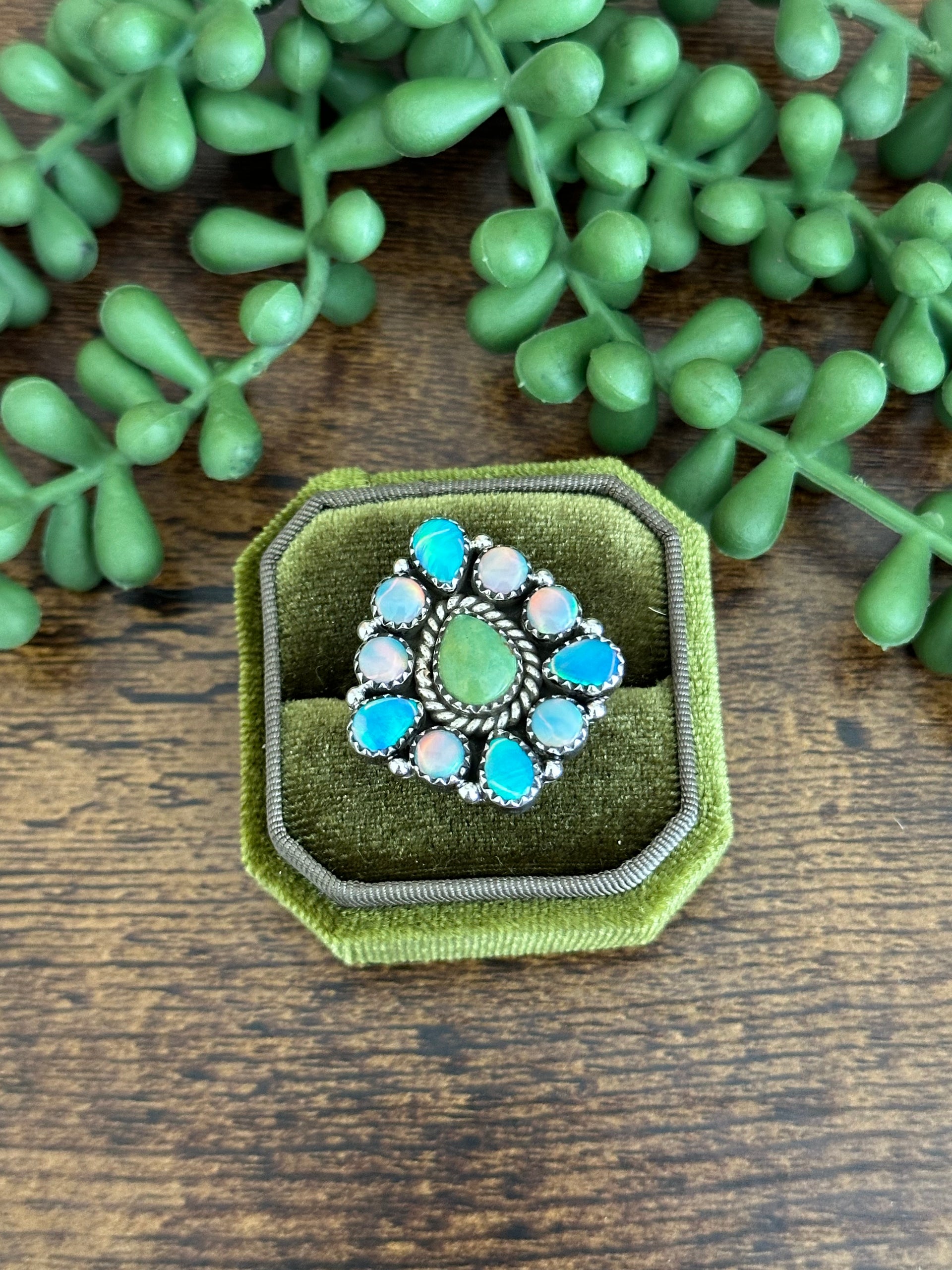 Southwest Handmade Multi Stone & Sterling Silver Adjustable Cluster Ring