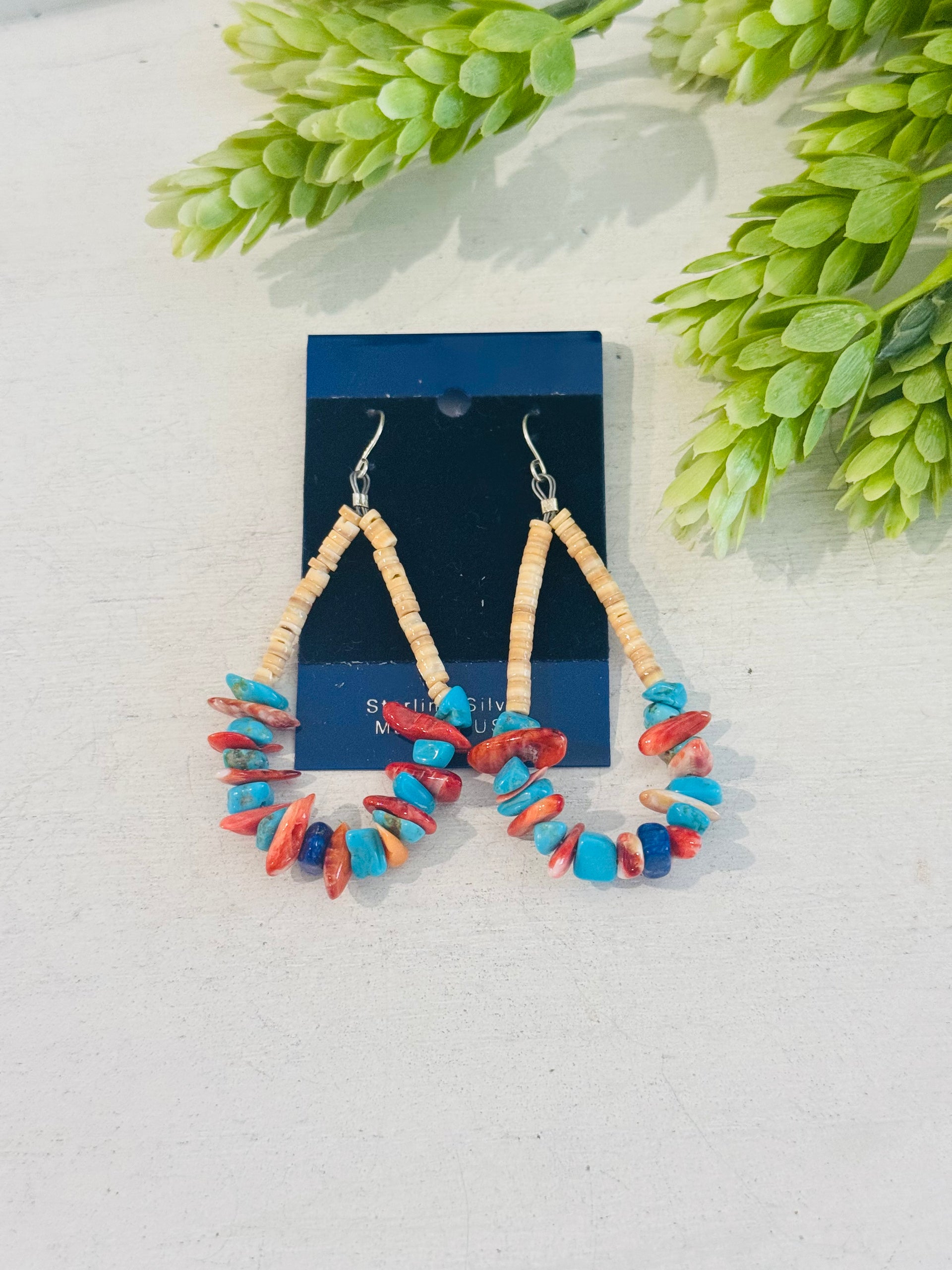 Southwest Strung Multi Stone & Sterling Silver Beaded Dangle Earrings