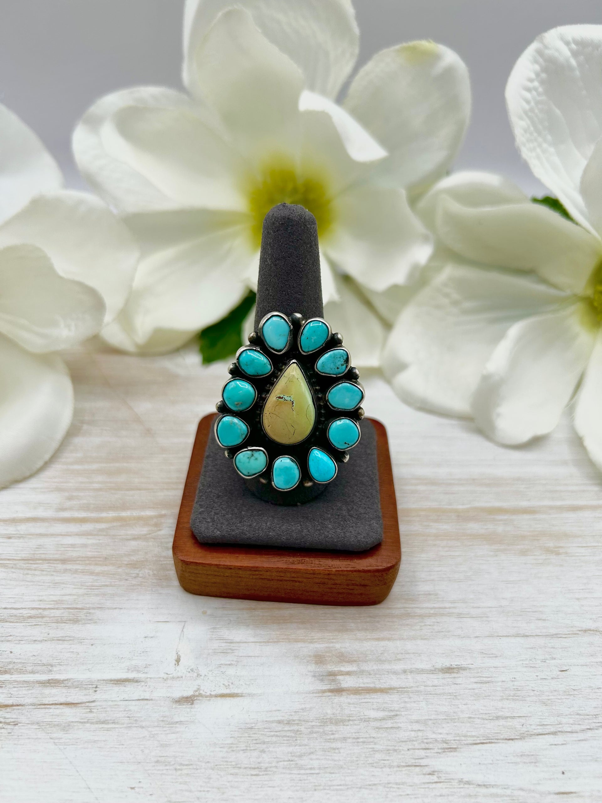 Navajo Made Mixed Turquoise & Sterling Silver Adjustable Ring