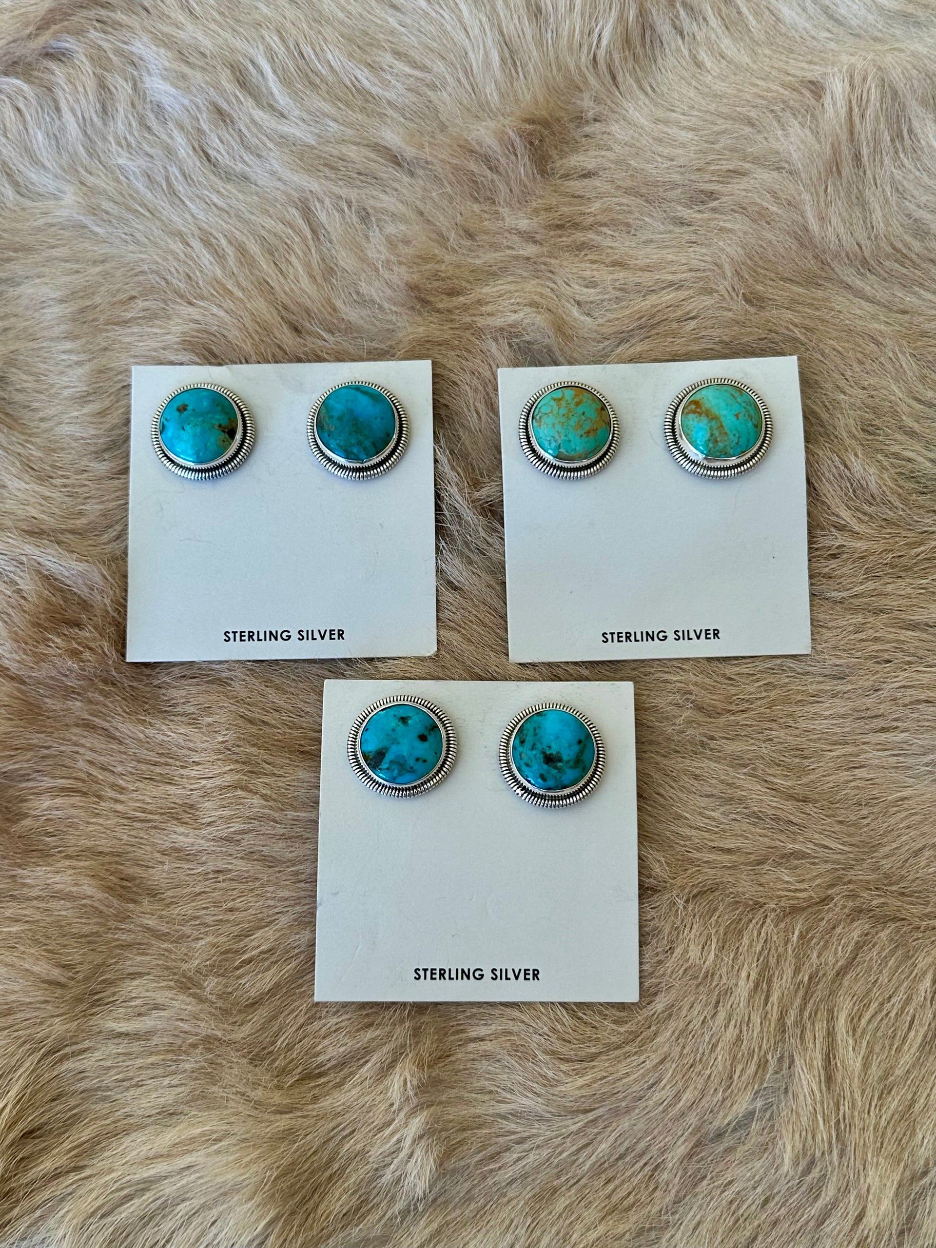 Wydell Billie Kingman Turquoise & Sterling Silver Post Dangle Earrings