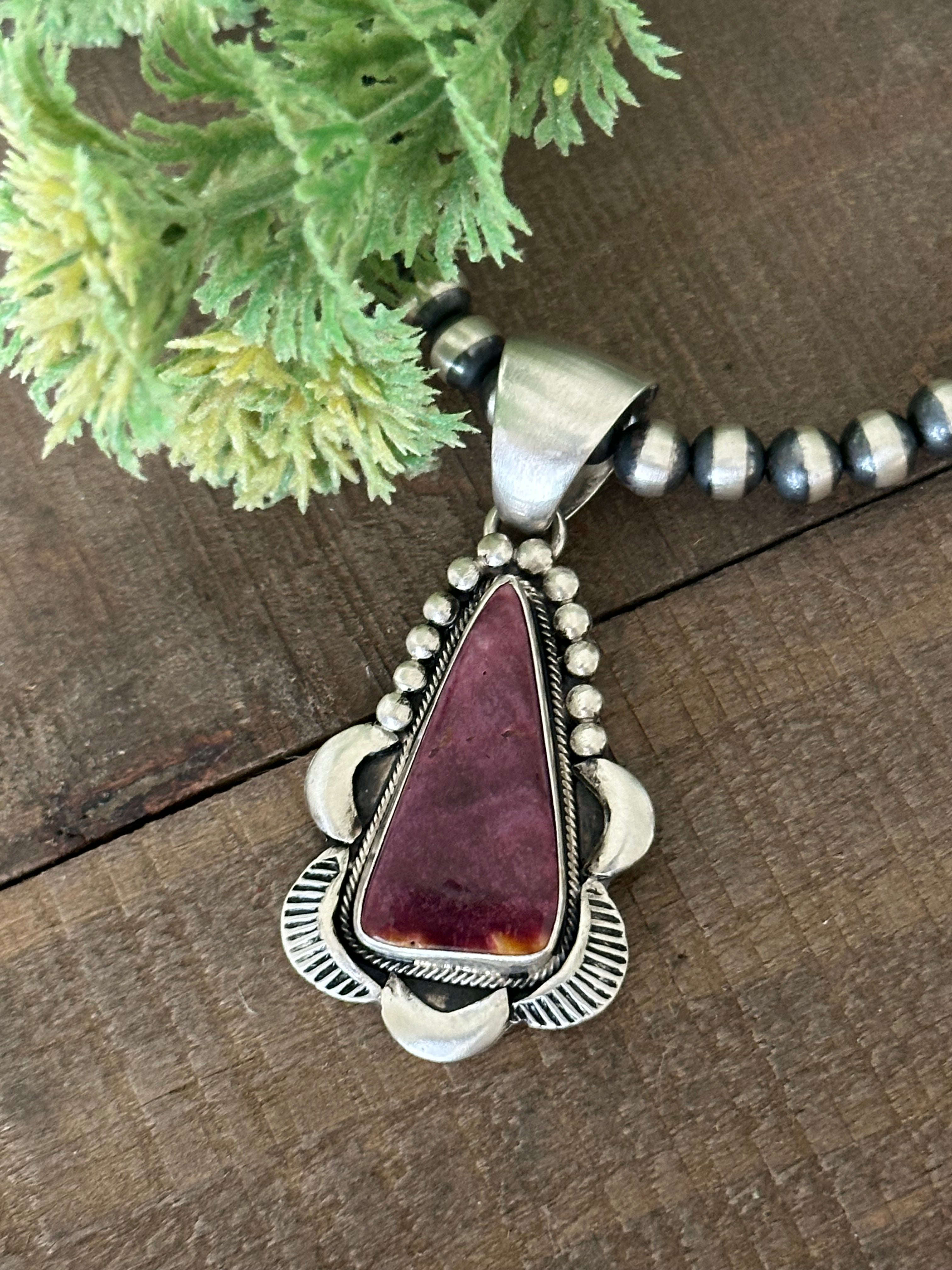 Navajo Made Purple Spiny Oyster & Sterling Silver Pendant