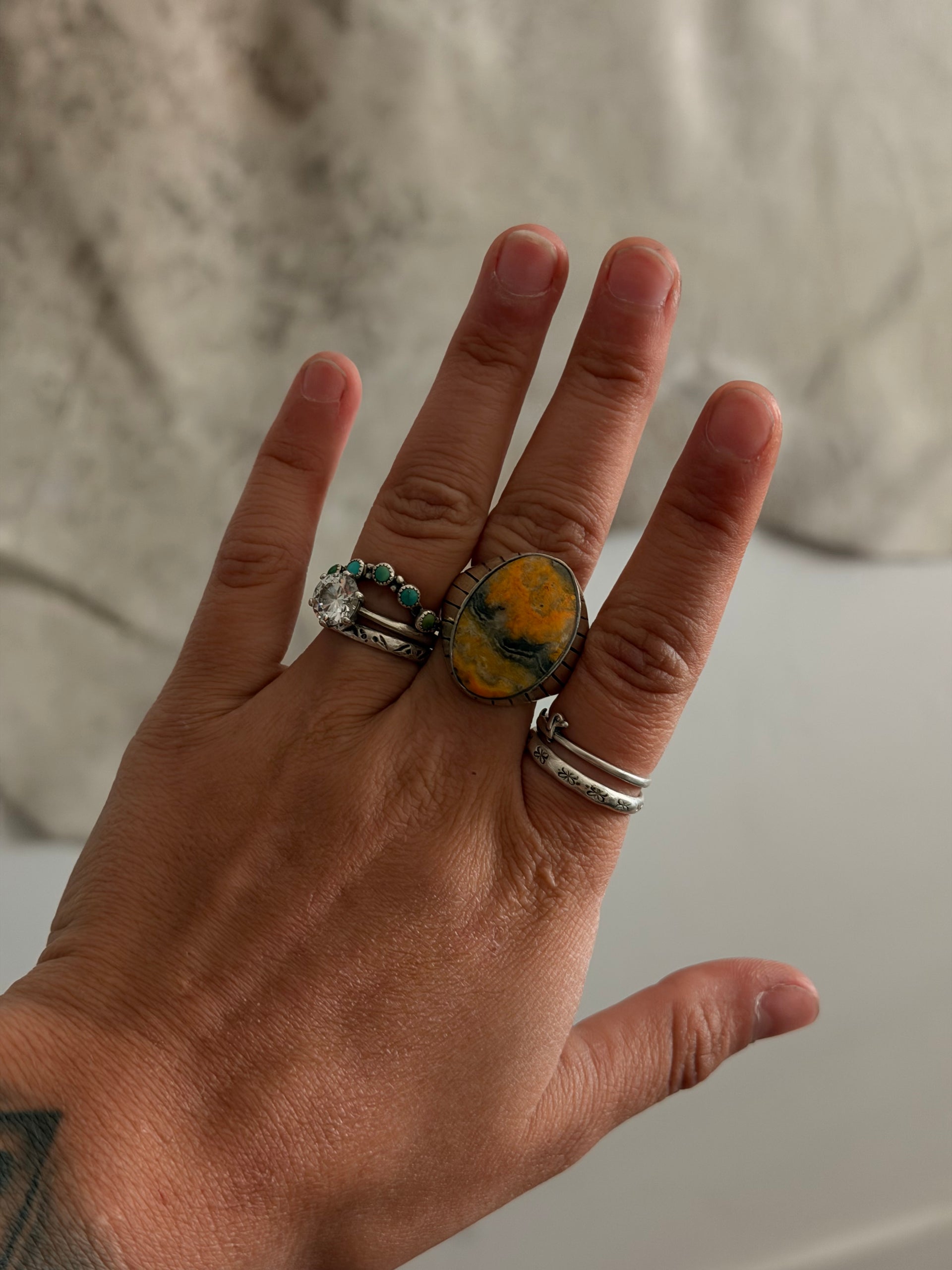 Navajo Made BB Agate & Sterling Silver Cast Ring Size 11.5