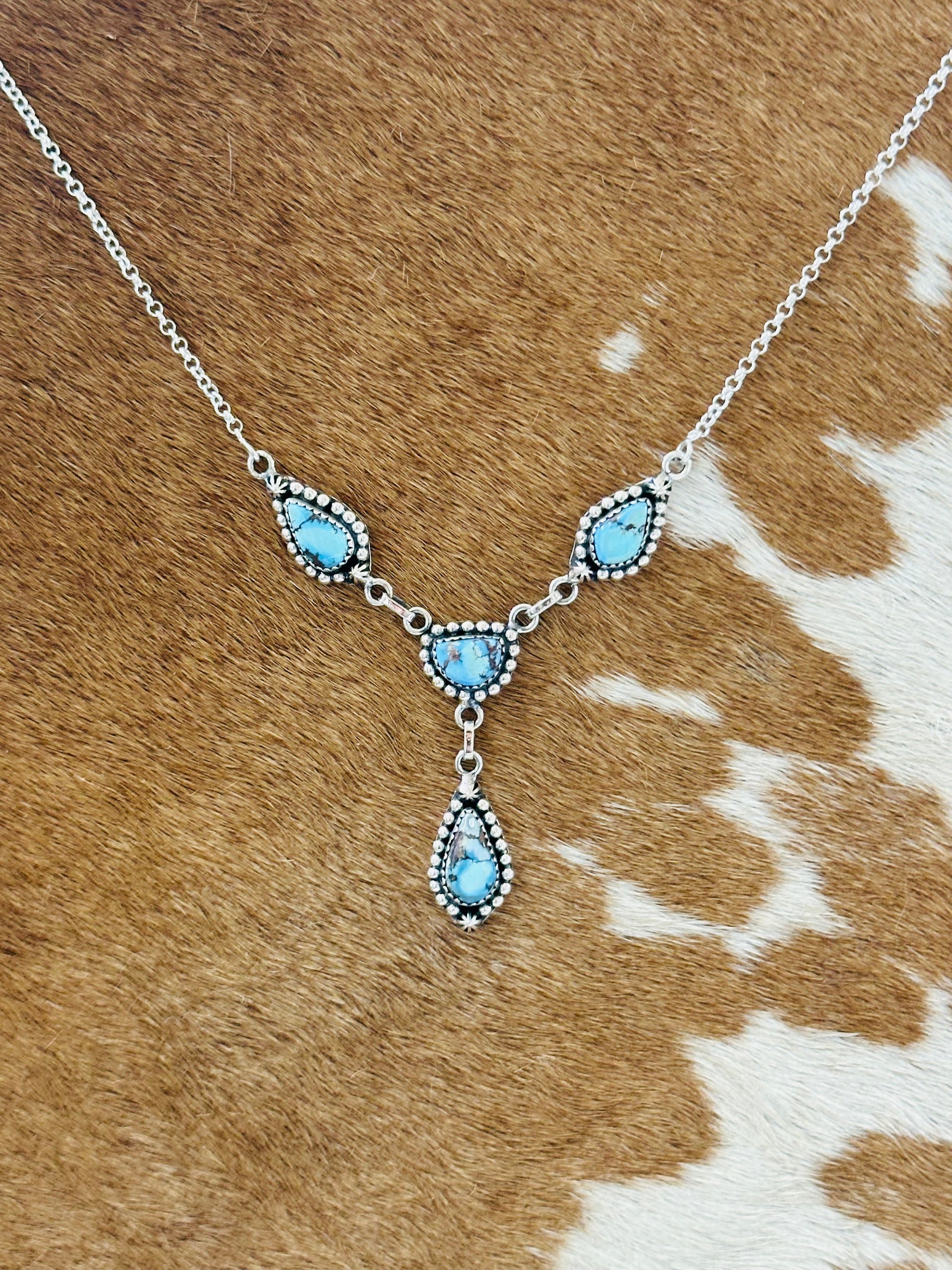 Southwest Handmade Golden Hills Turquoise & Sterling Silver Lariat Necklace