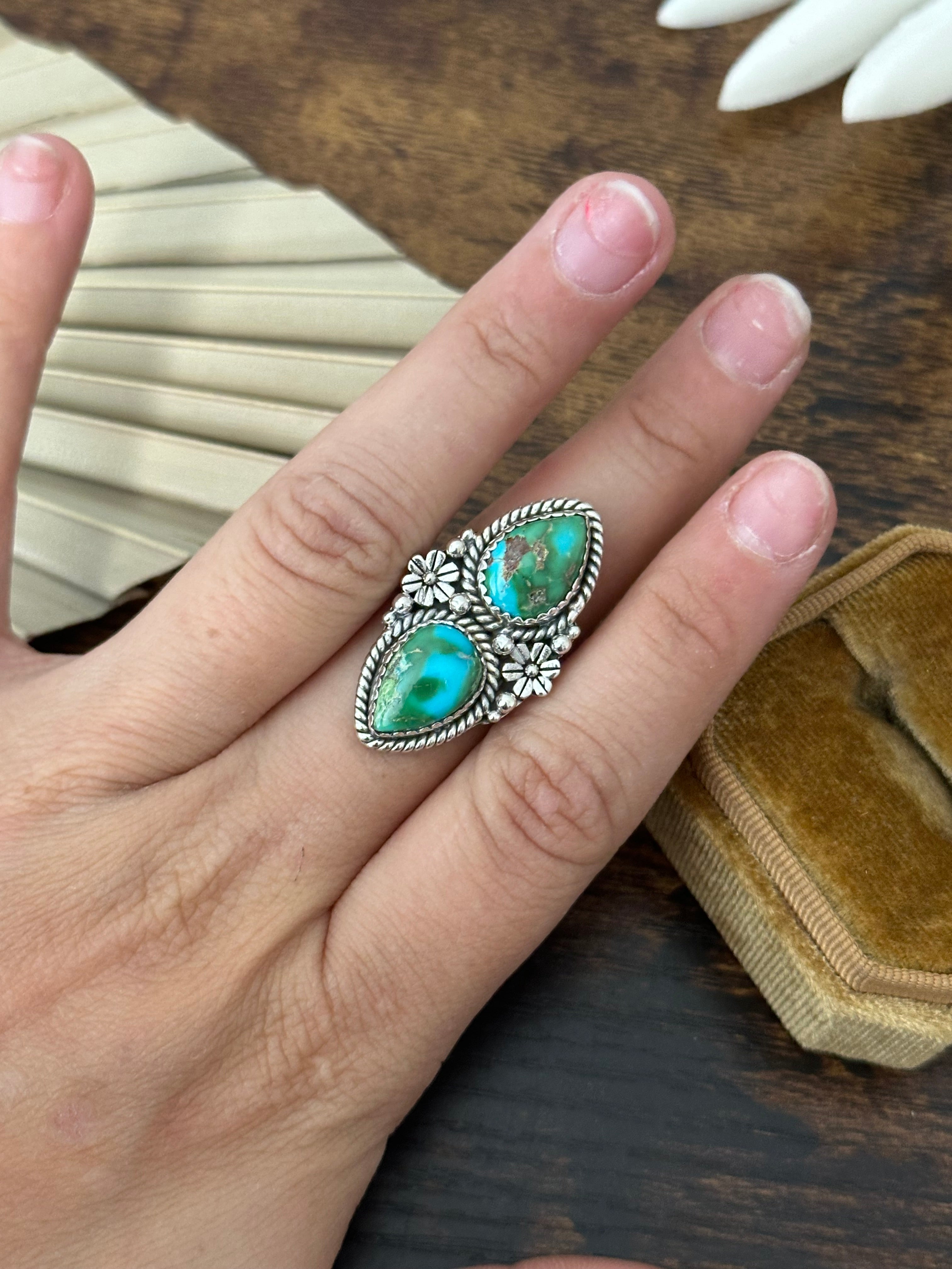 Southwest Handmade Sonoran Mountain Turquoise & Sterling Silver Adjustable Ring