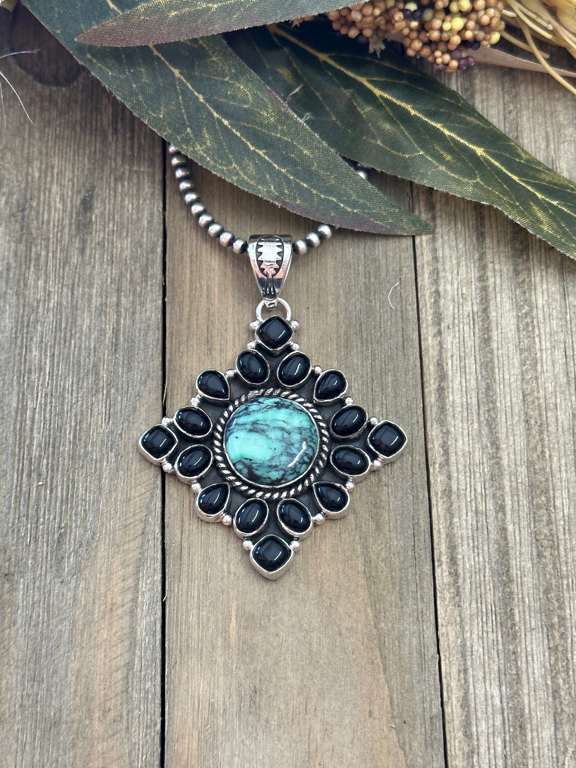 Southwest Handmade Multi Stone & Sterling Silver Cluster Pendant