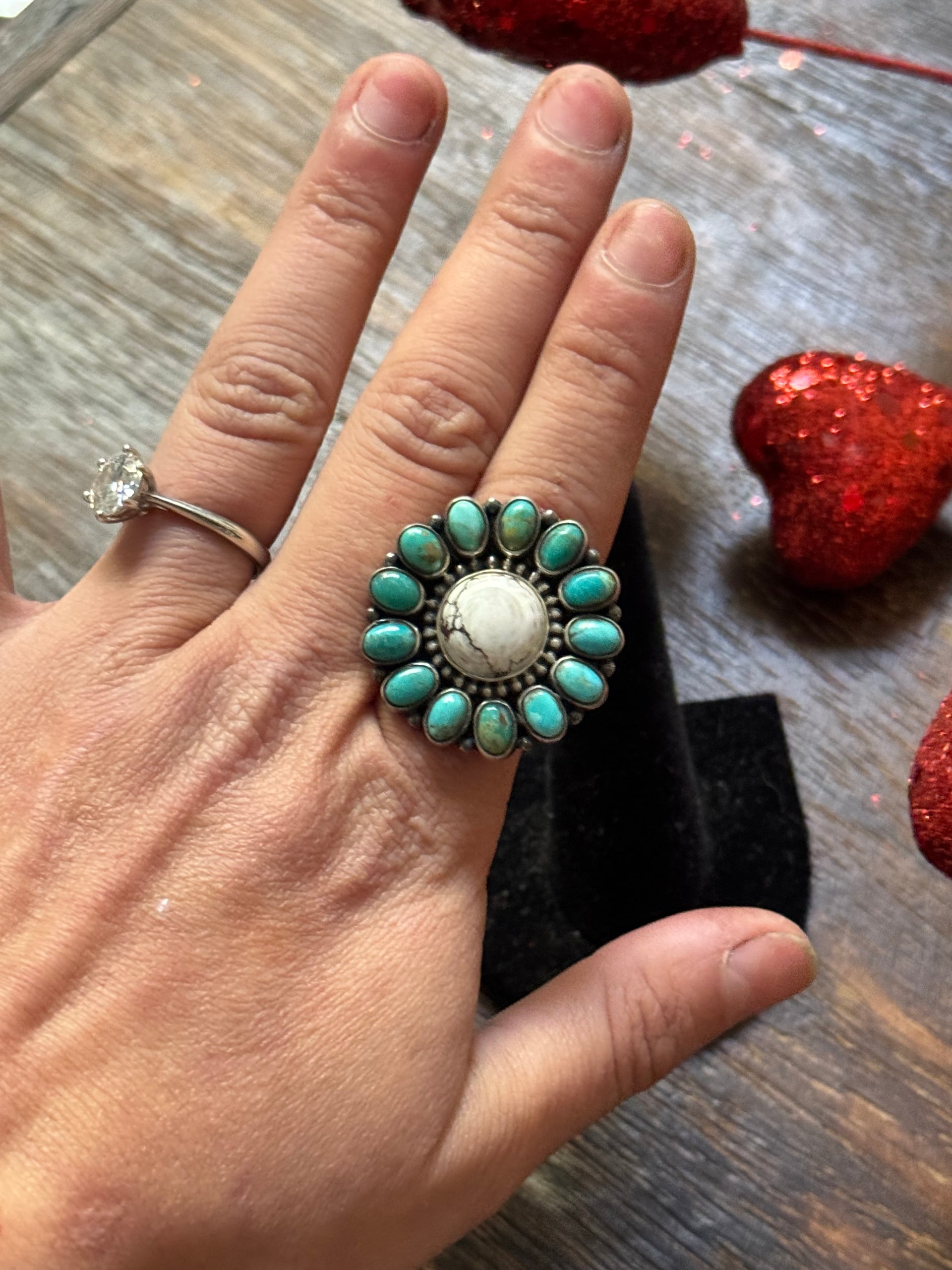Southwest Handmade Multi Stone & Sterling Silver Adjustable Cluster Ring