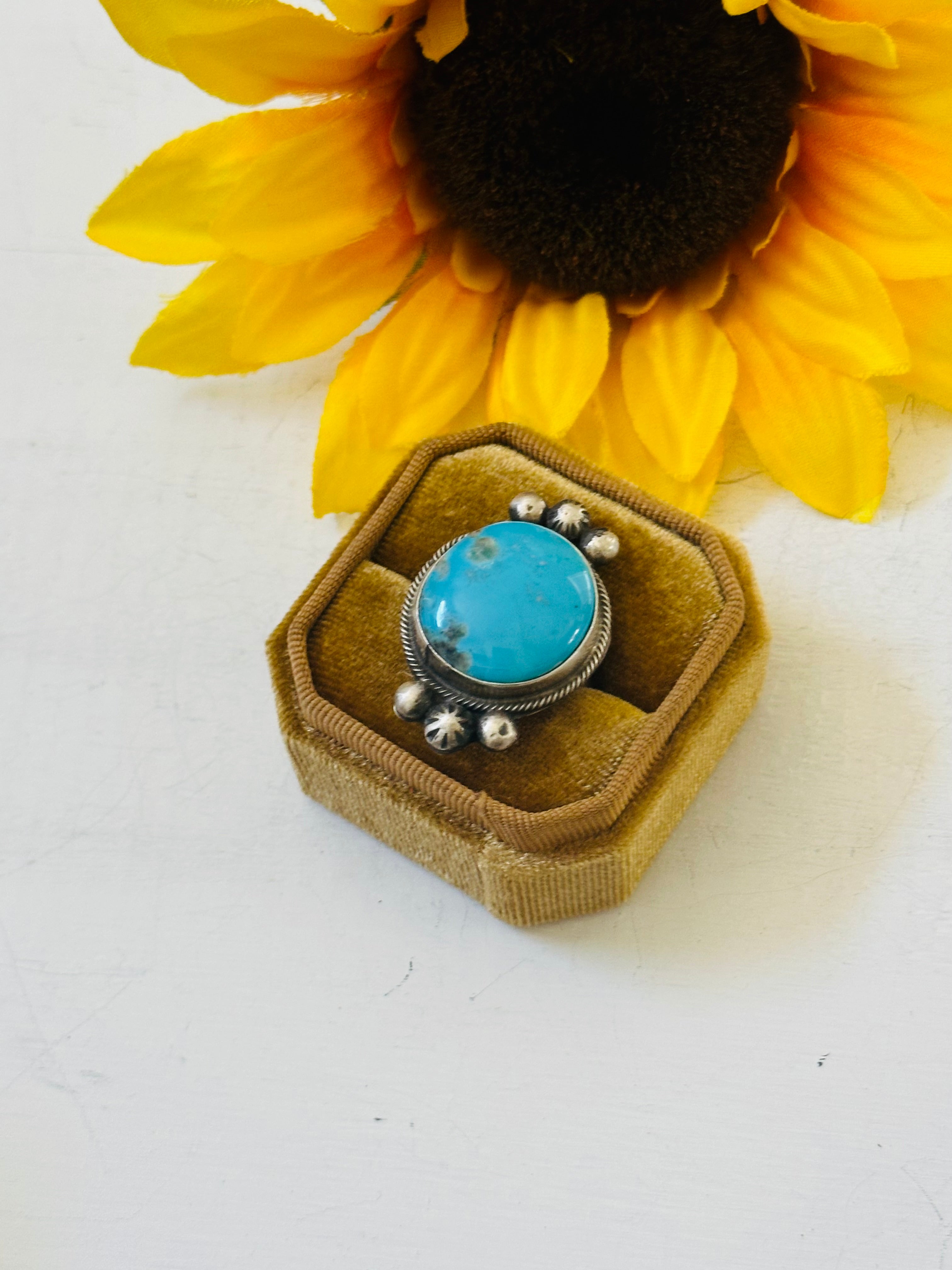 Navajo Made Kingman Turquoise & Sterling Silver Ring Size 7.25