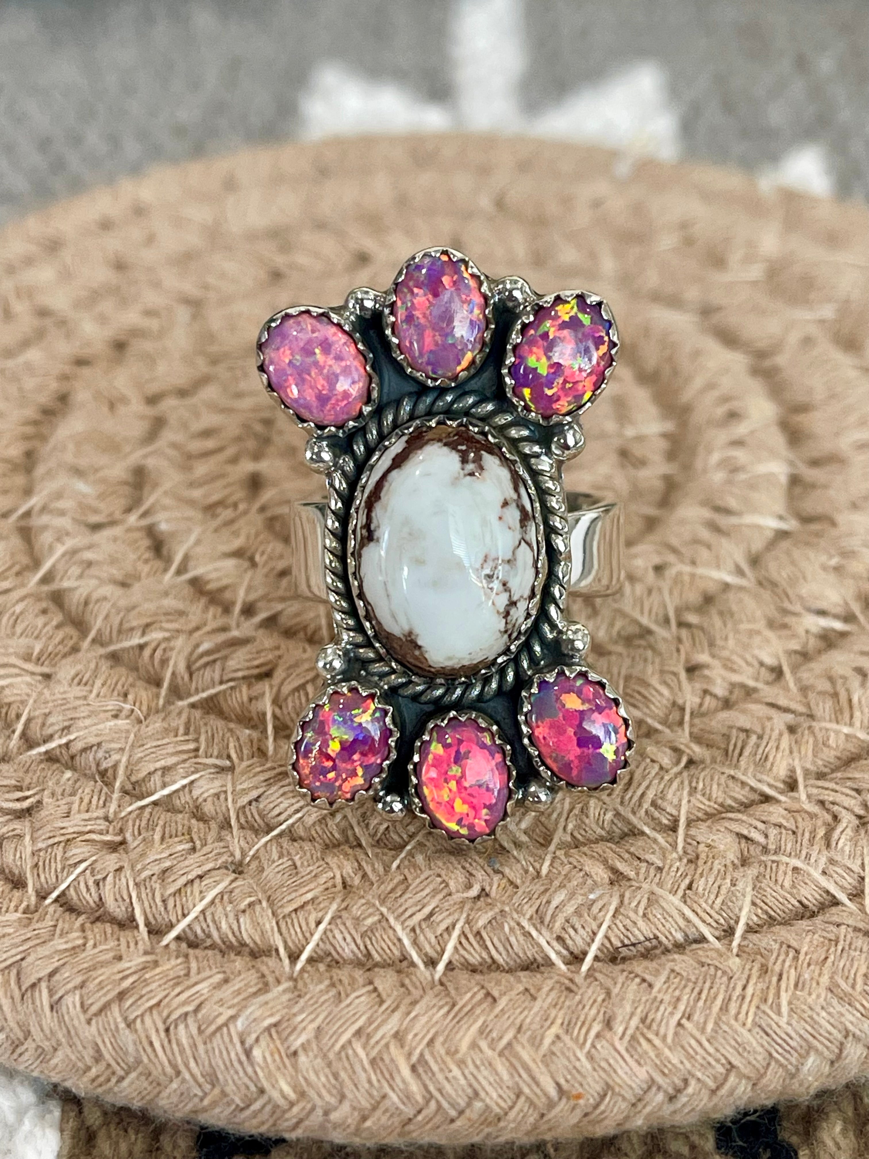 Southwest Handmade Multi Stone & Sterling Silver Adjustable Cluster Ring